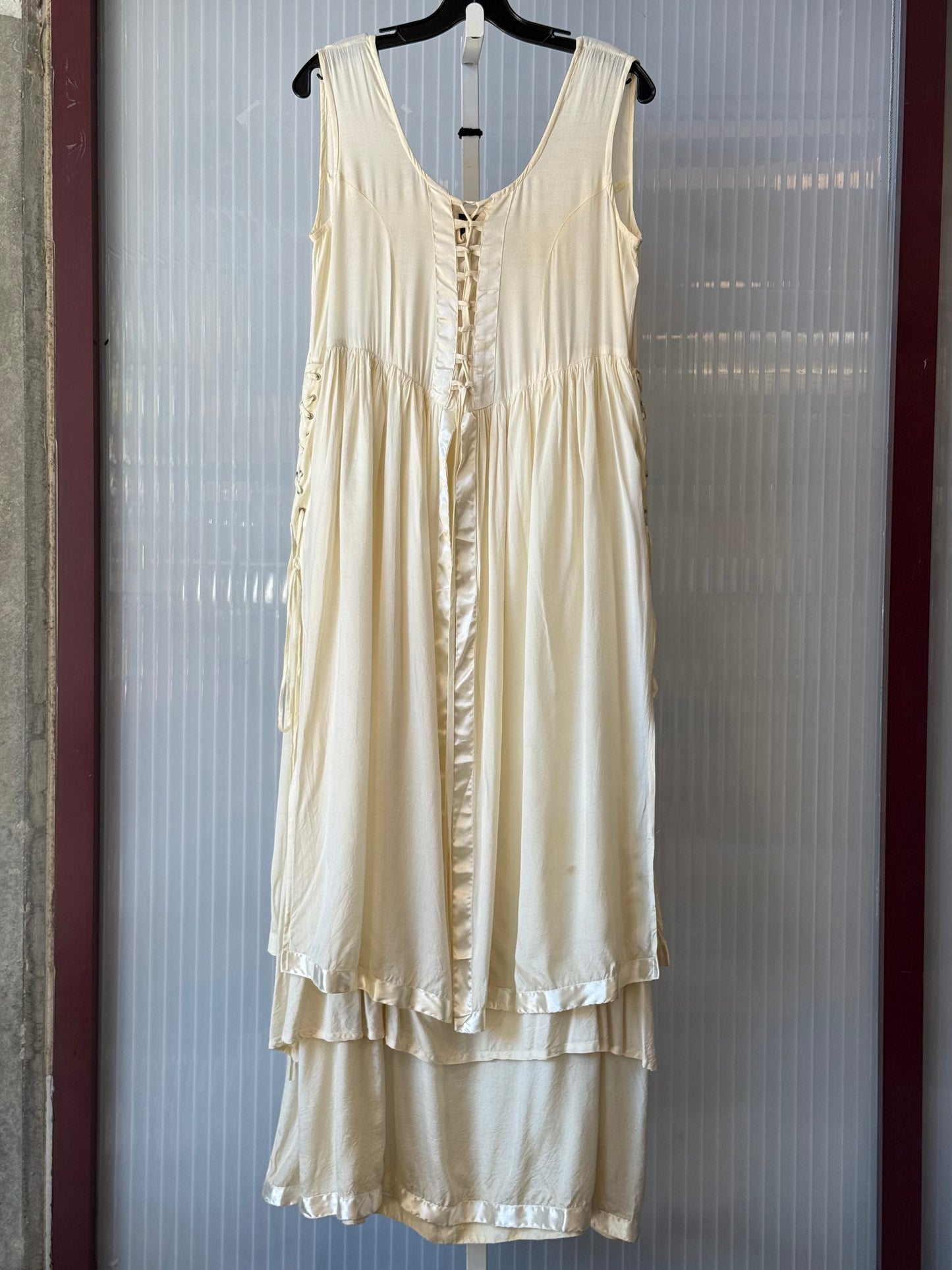 2000s Cream Cotton Lace Front Fairy Maxi Dress