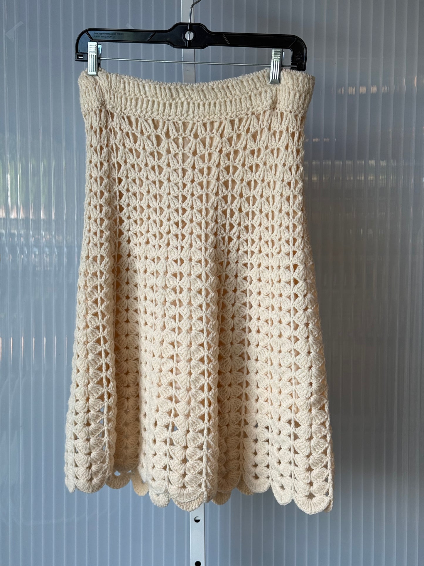 1970s Cream Crochet Long Vest & Skirt Set