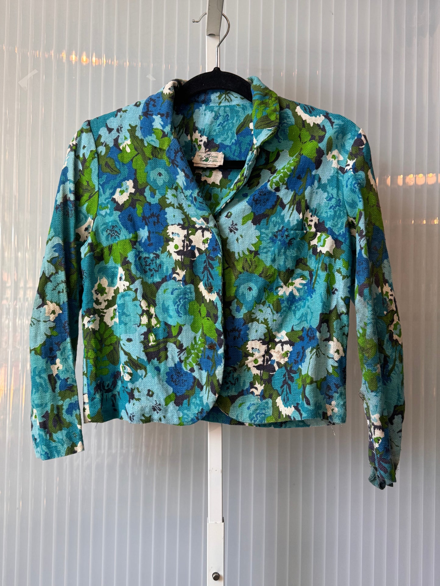 1960s Blue Floral Blazer & Pencil Skirt Set