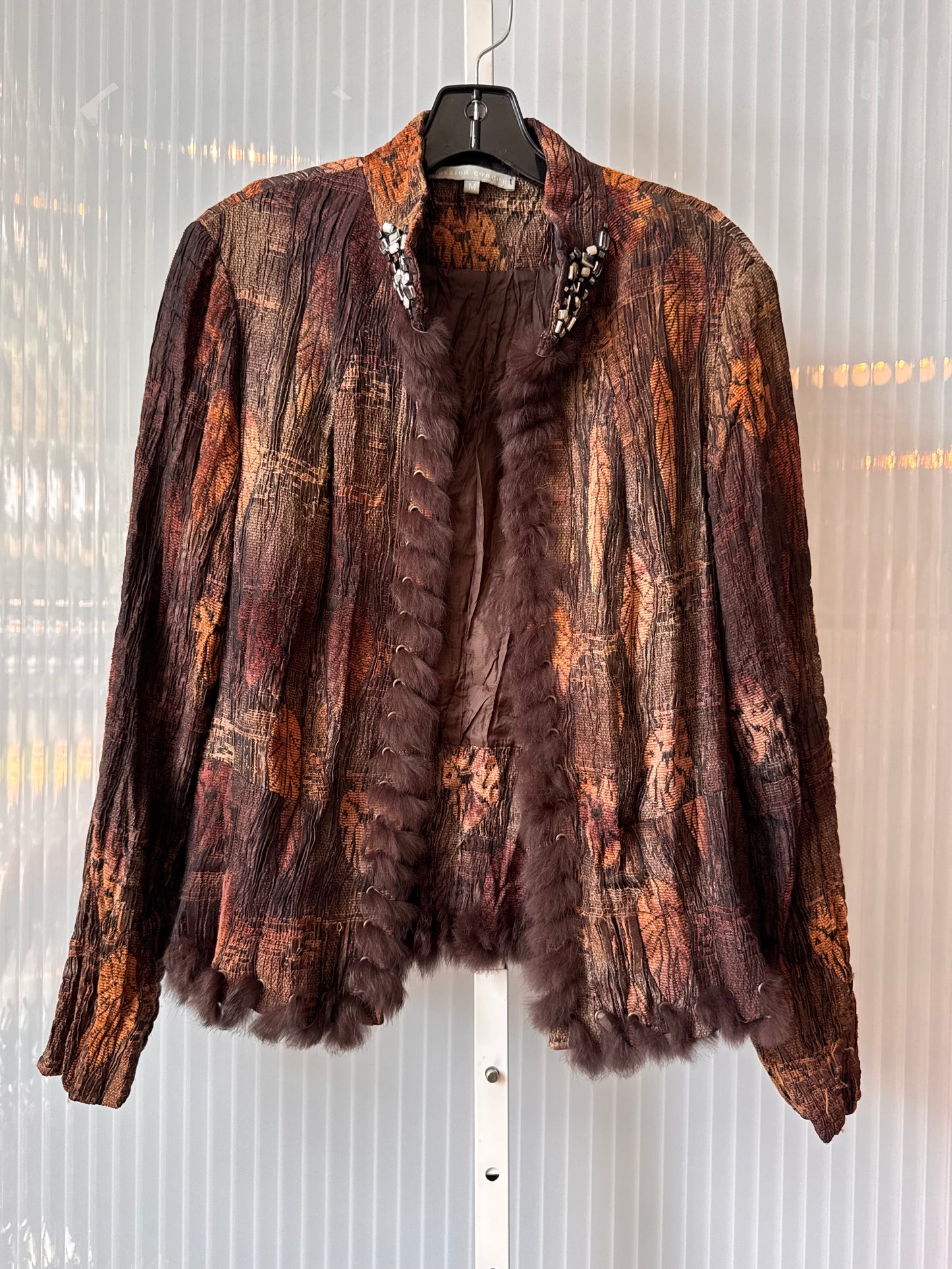 Y2K Brown Cardigan with Faux-Fur Adornments