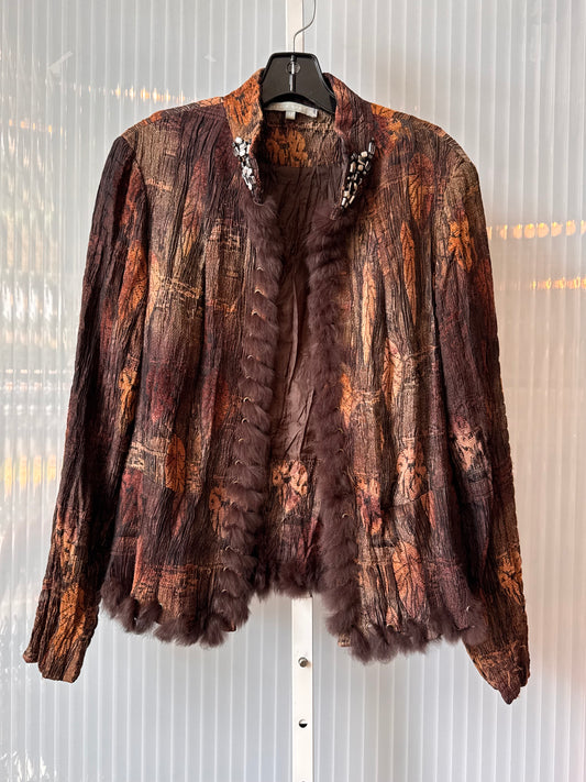 Y2K Brown Cardigan with Faux-Fur Adornments