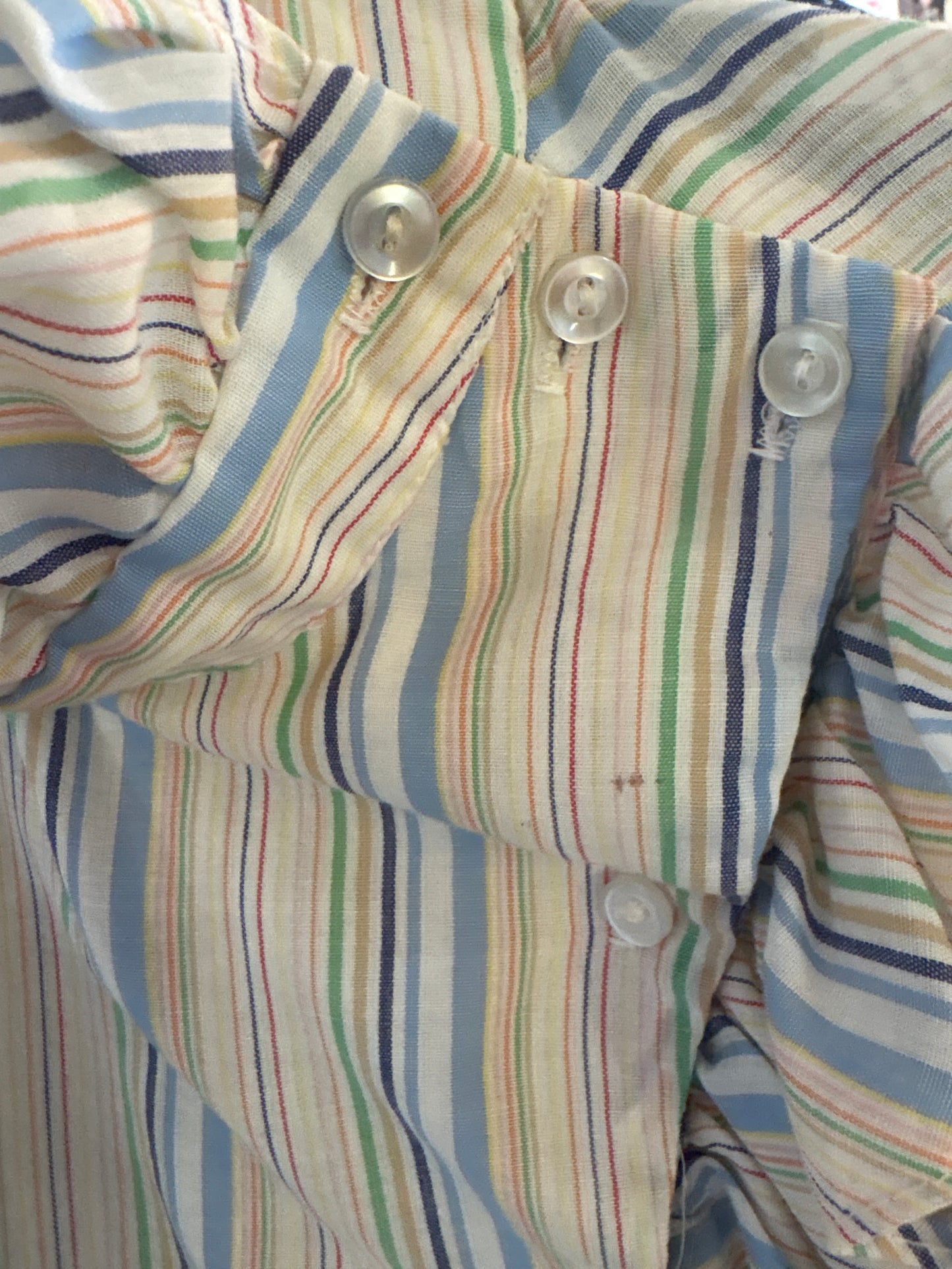 1970s Cream & Blue Striped Frilly Blouse