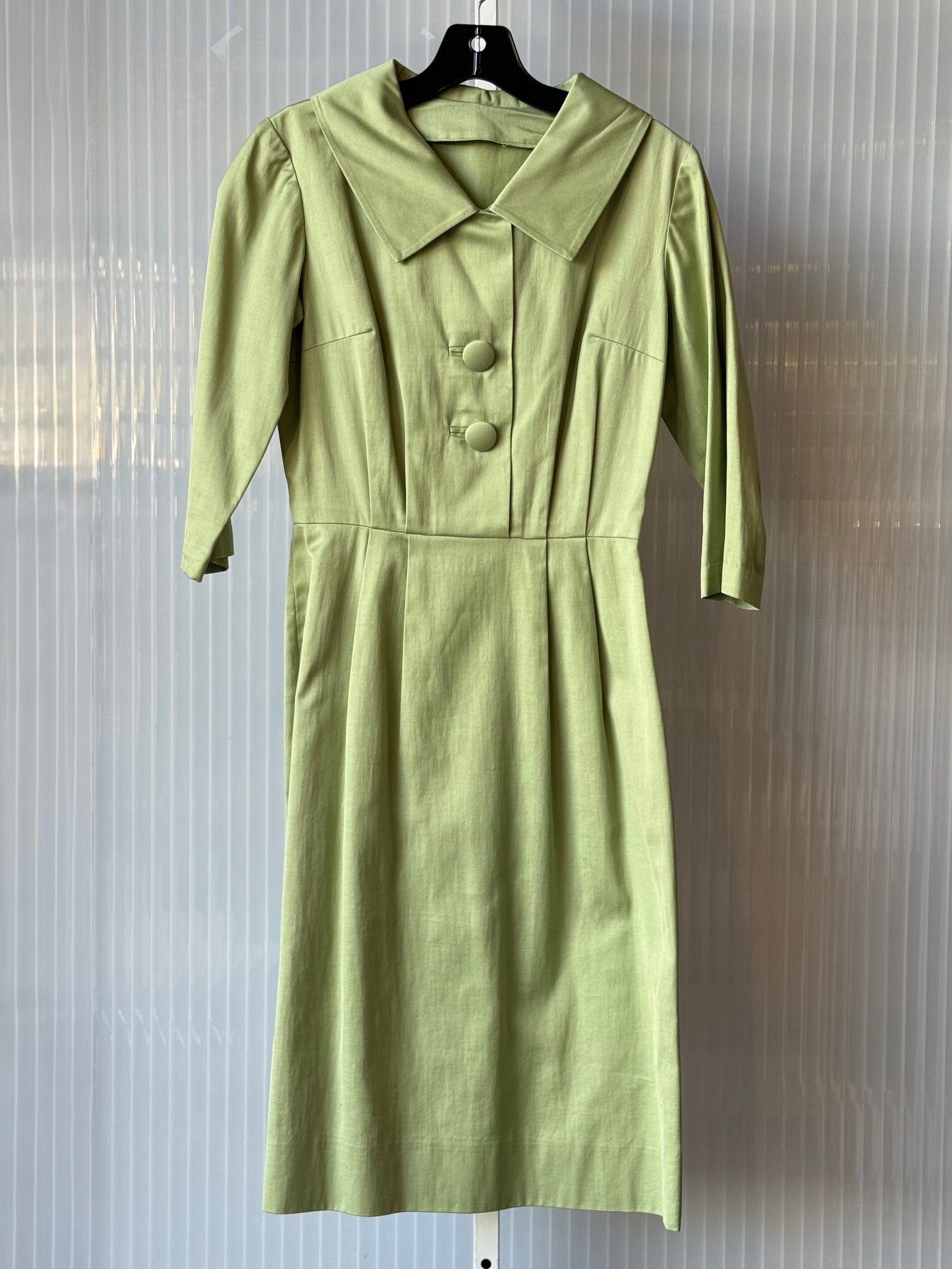 1960s Light Green Midi Collared Sheath Dress