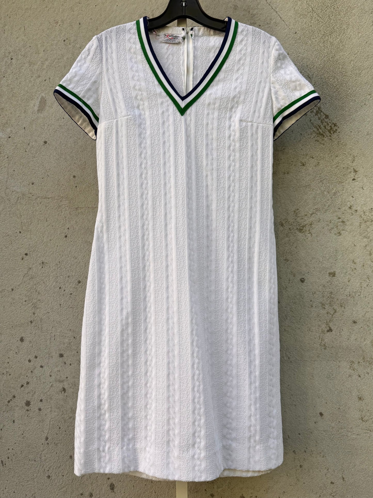 1970s White Cable Poly Knit Tennis Dress