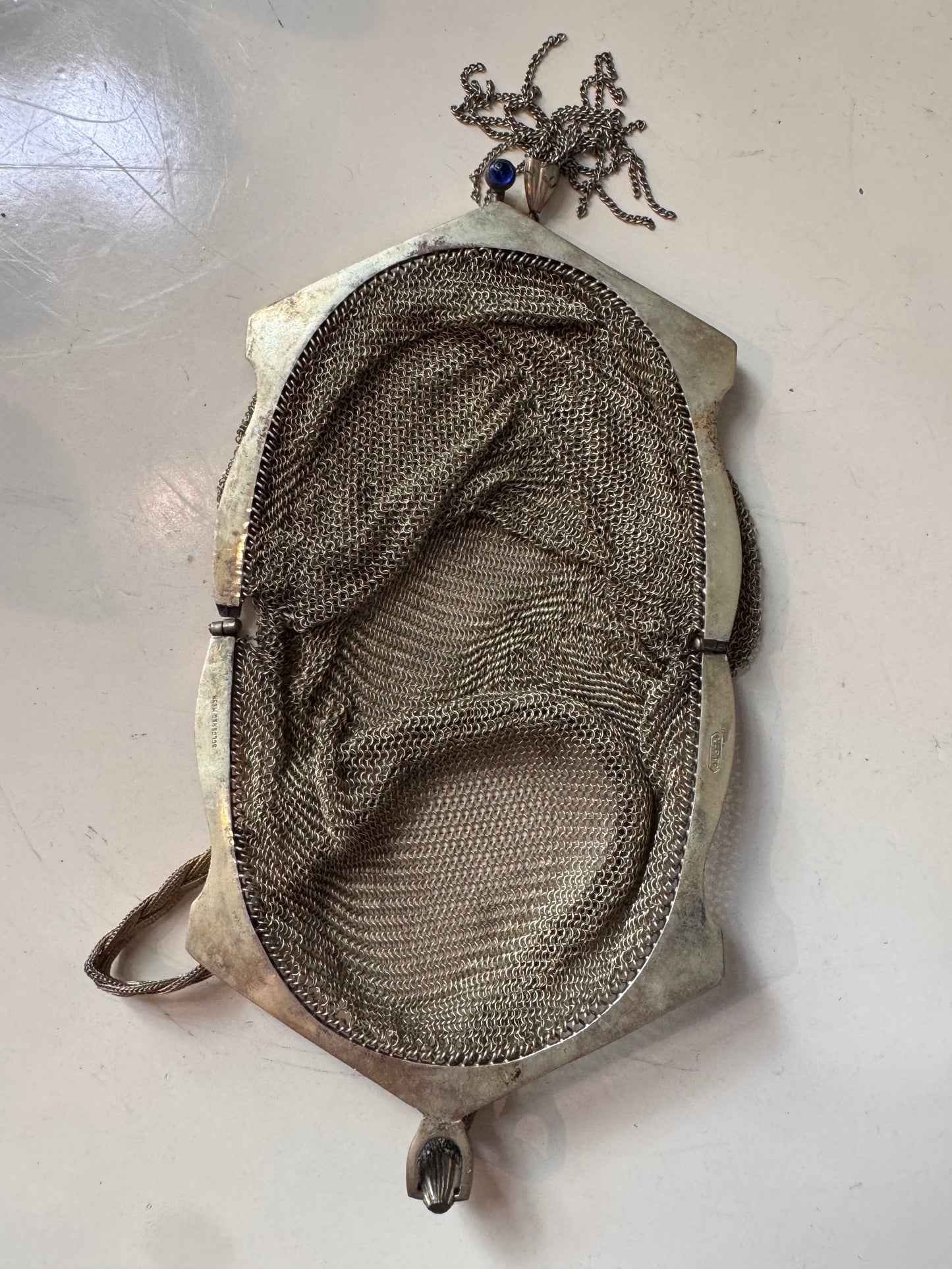 1930s Gold Tone Art Deco Mesh Evening Bag