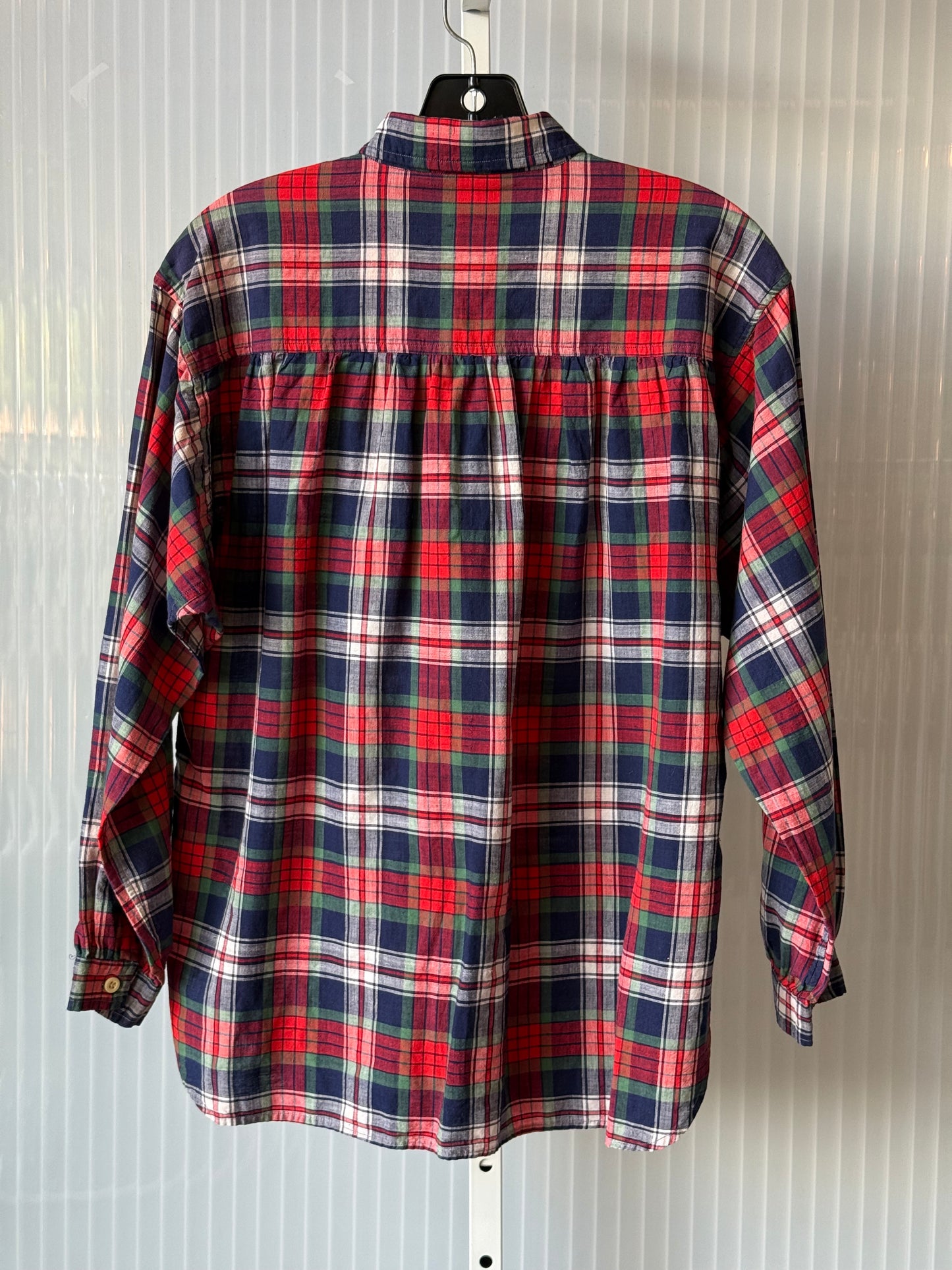 1970s Classic Plaid Button-Up Collared Blouse