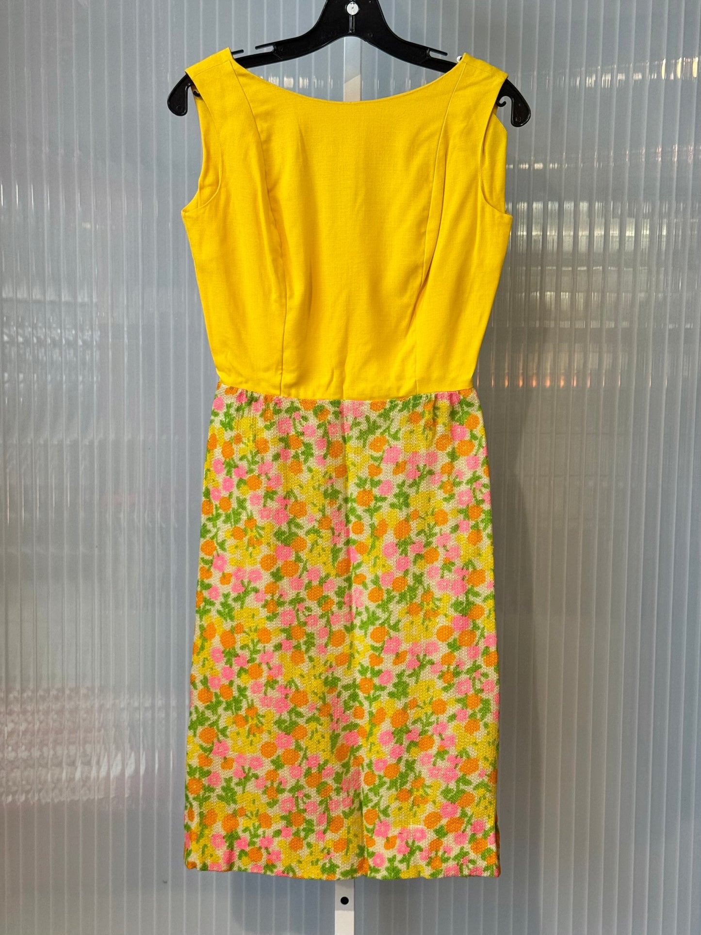 1960s Yellow Dress & Jacket Set w/ Multicolor Floral Pattern
