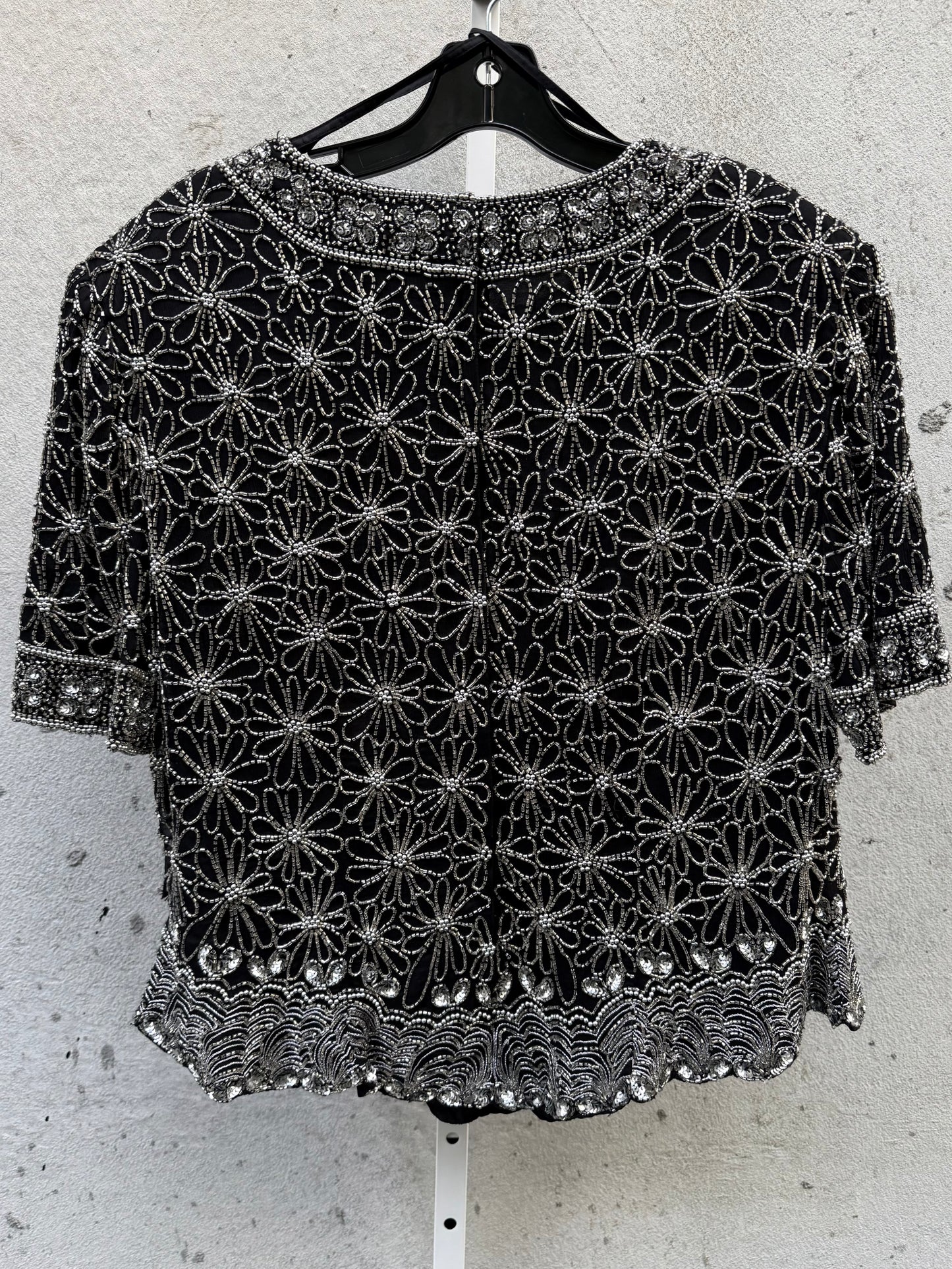 1990s Black & Silver Beaded Top