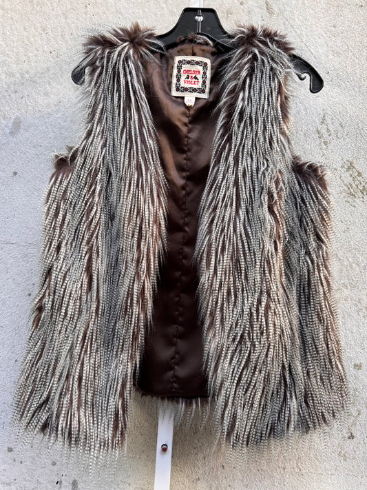 2000s Faux Raccoon-Striped Fur Vest