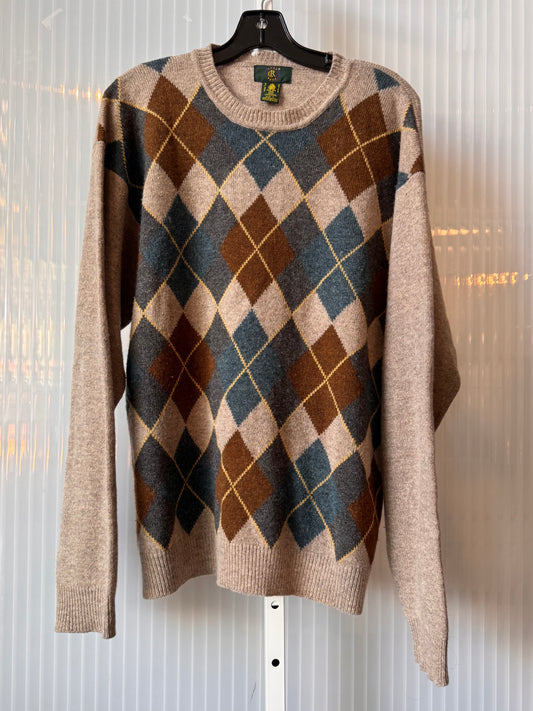1990s Blue Brown & Taupe Argyle Wool Sweater