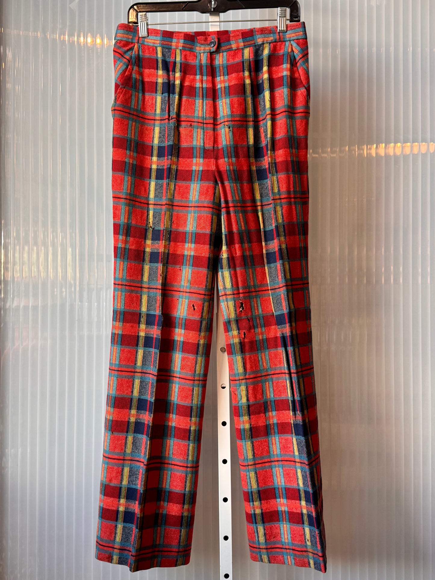 1970s Red Plaid Wool Point-Collar Jacket & Pants Set