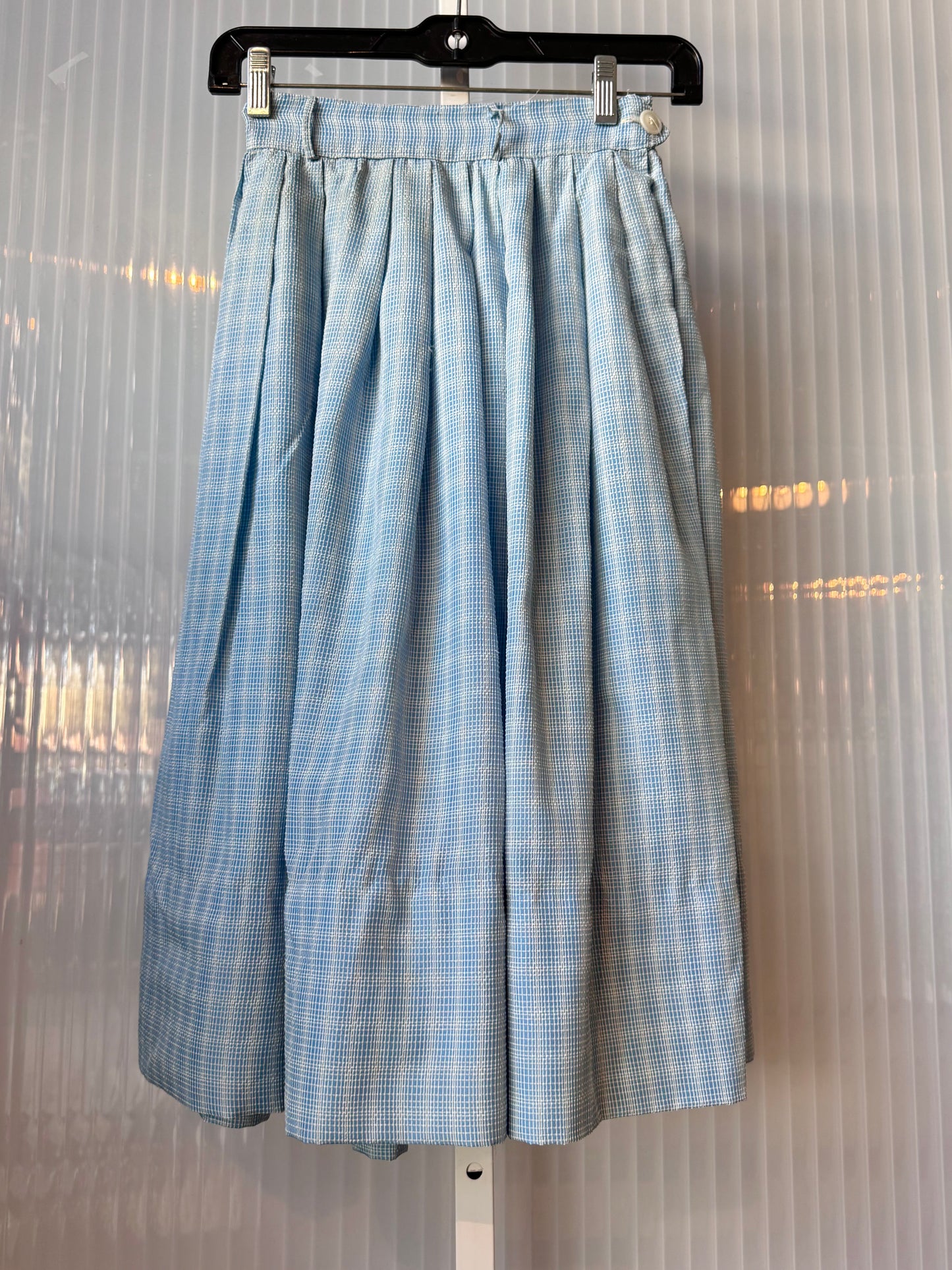 1960s Blue & White Textured Plaid Skirt