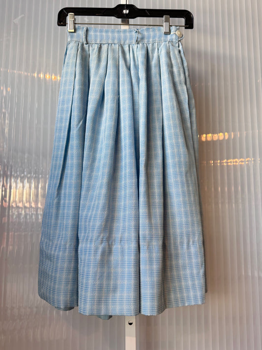 1960s Blue & White Textured Plaid Skirt