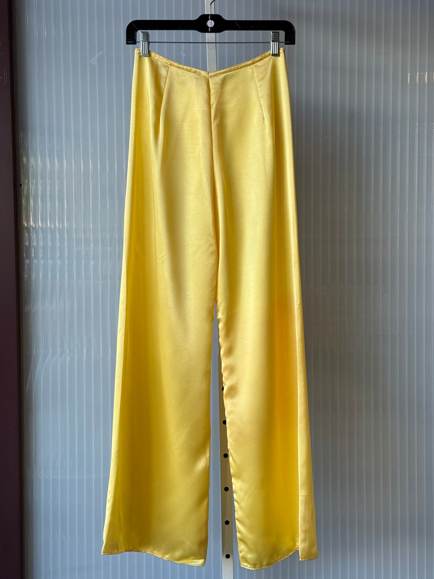 1970s Yellow Floral Sheer Ao Dai & Gold Satin Pants Set