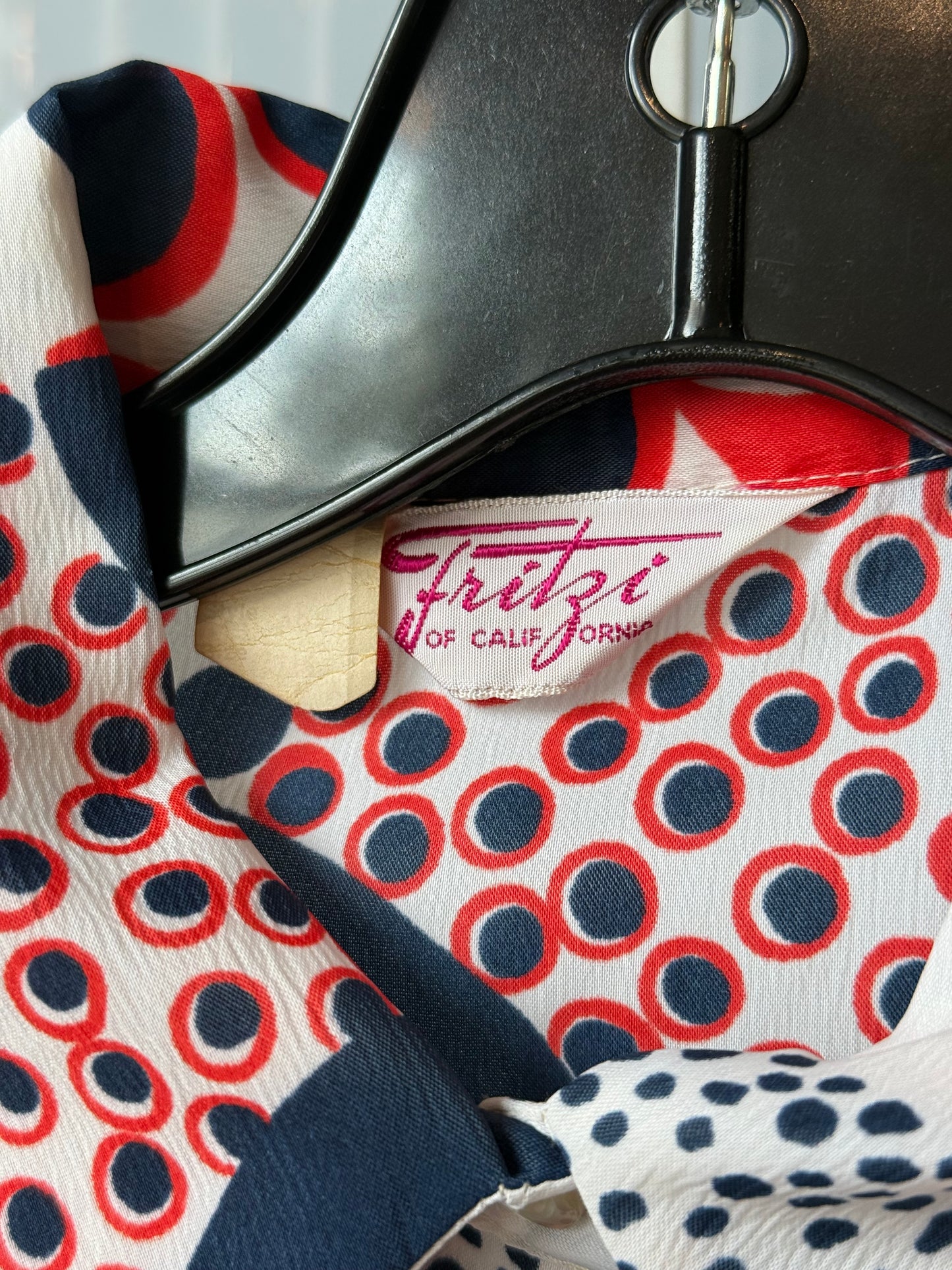 1970s Red, White & Blue Dot Patterned Shirt Waist Dress