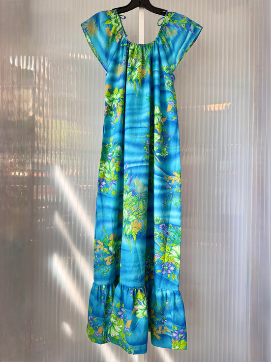 Blue & Green Hawaiian Pattern Mumu Dress