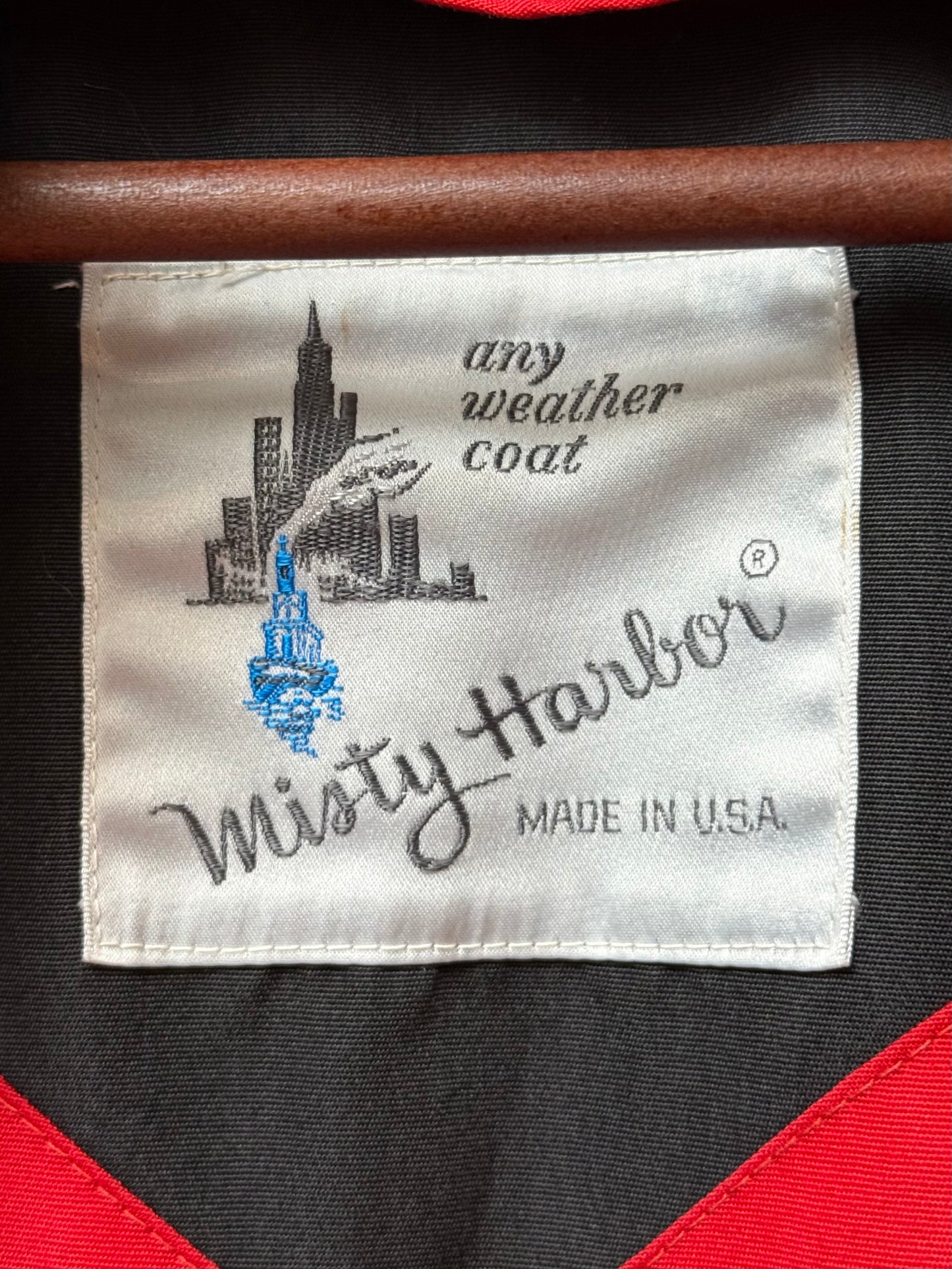 1980s Black Trench Coat w/ Red Lining