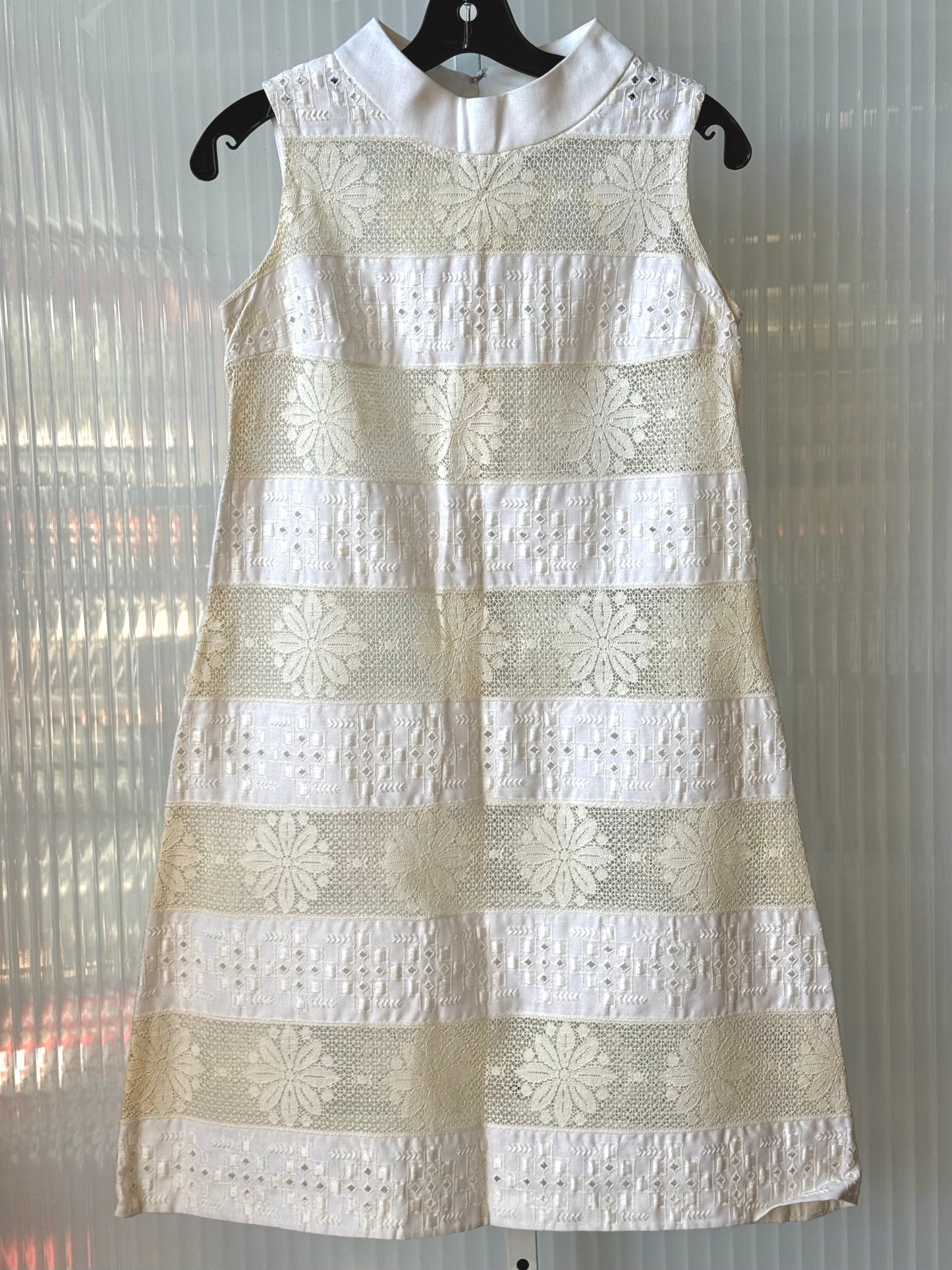 1960s A-Line Mod Overlay w/ Stripes of Embroidery & Lace