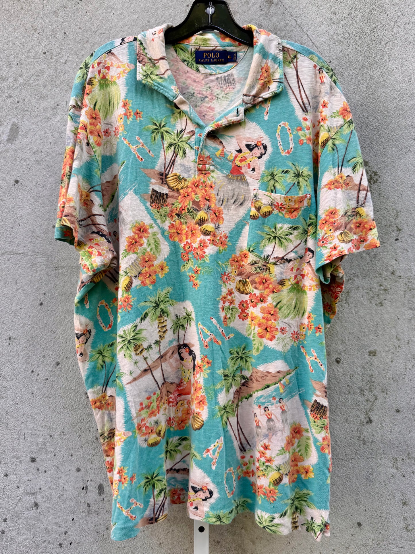 2000s Polo Ralph Lauren Blue Retro Hawaiian Shirt