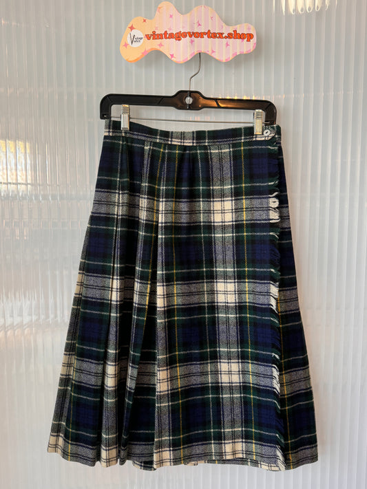 1970s Green & Blue Plaid Kilt
