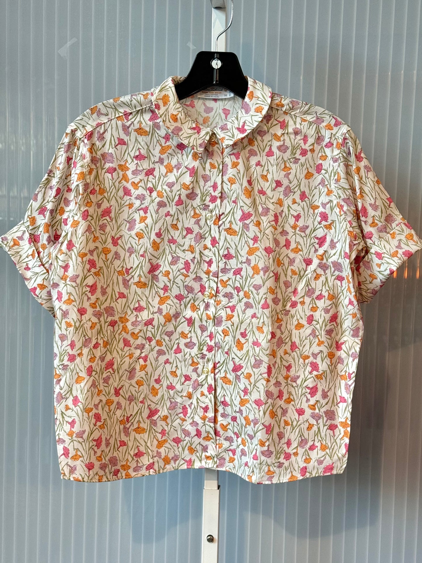 1960s White Watercolor Flower Button Up Blouse