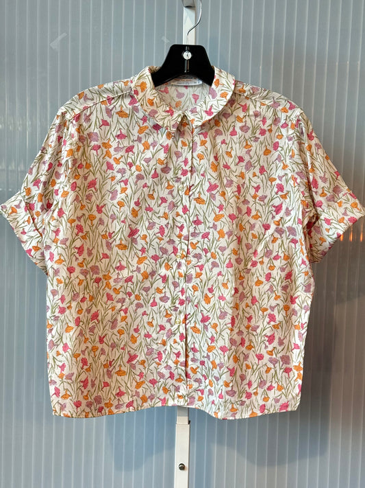1960s White Watercolor Flower Button Up Blouse
