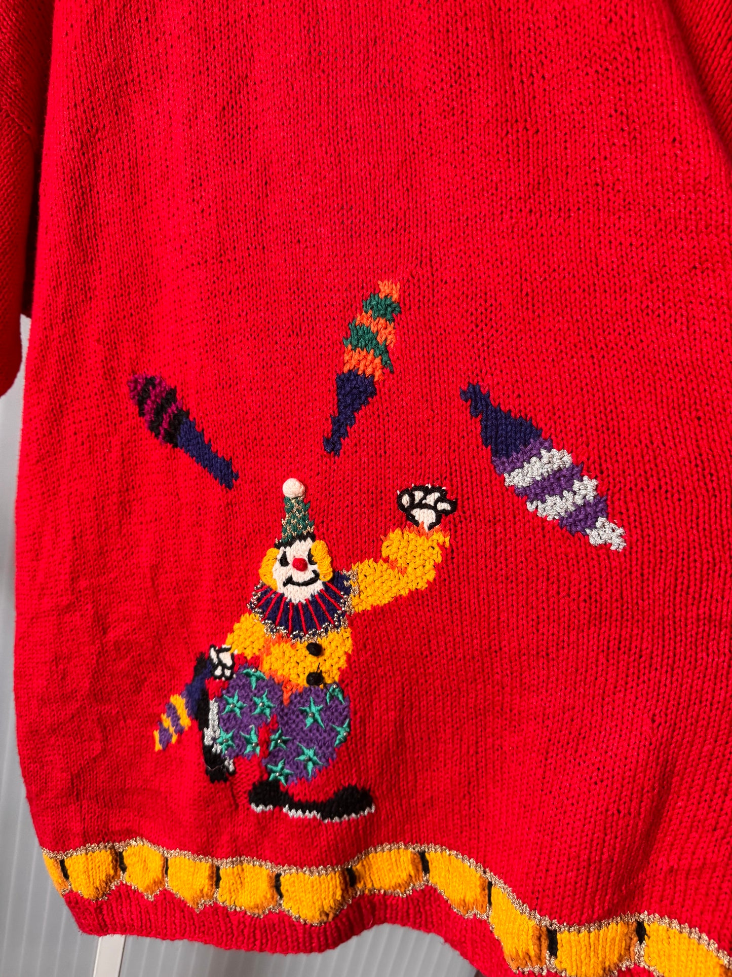 1980s Black & Red Circus Theme Knit Cardigan