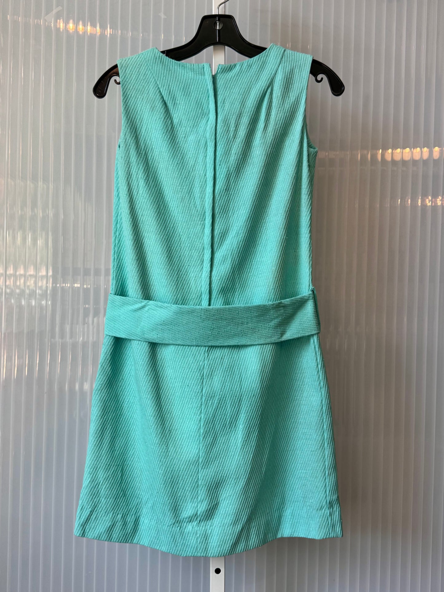 1960s Teal Blue Textured Drop-waist Shift Dress