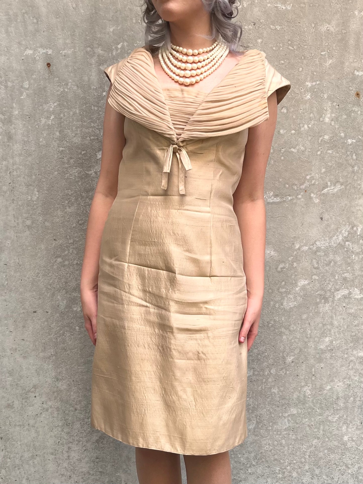 1950s / 1960s Champagne Silk Cocktail Dress