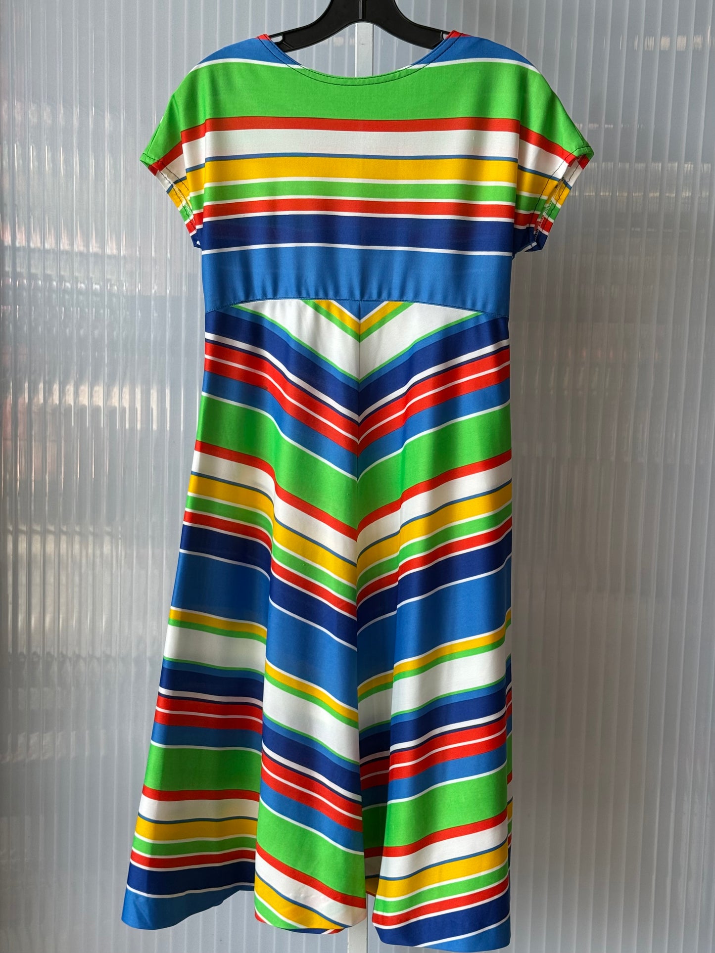 1970s? Rainbow Striped Empire Waist Summer Dress