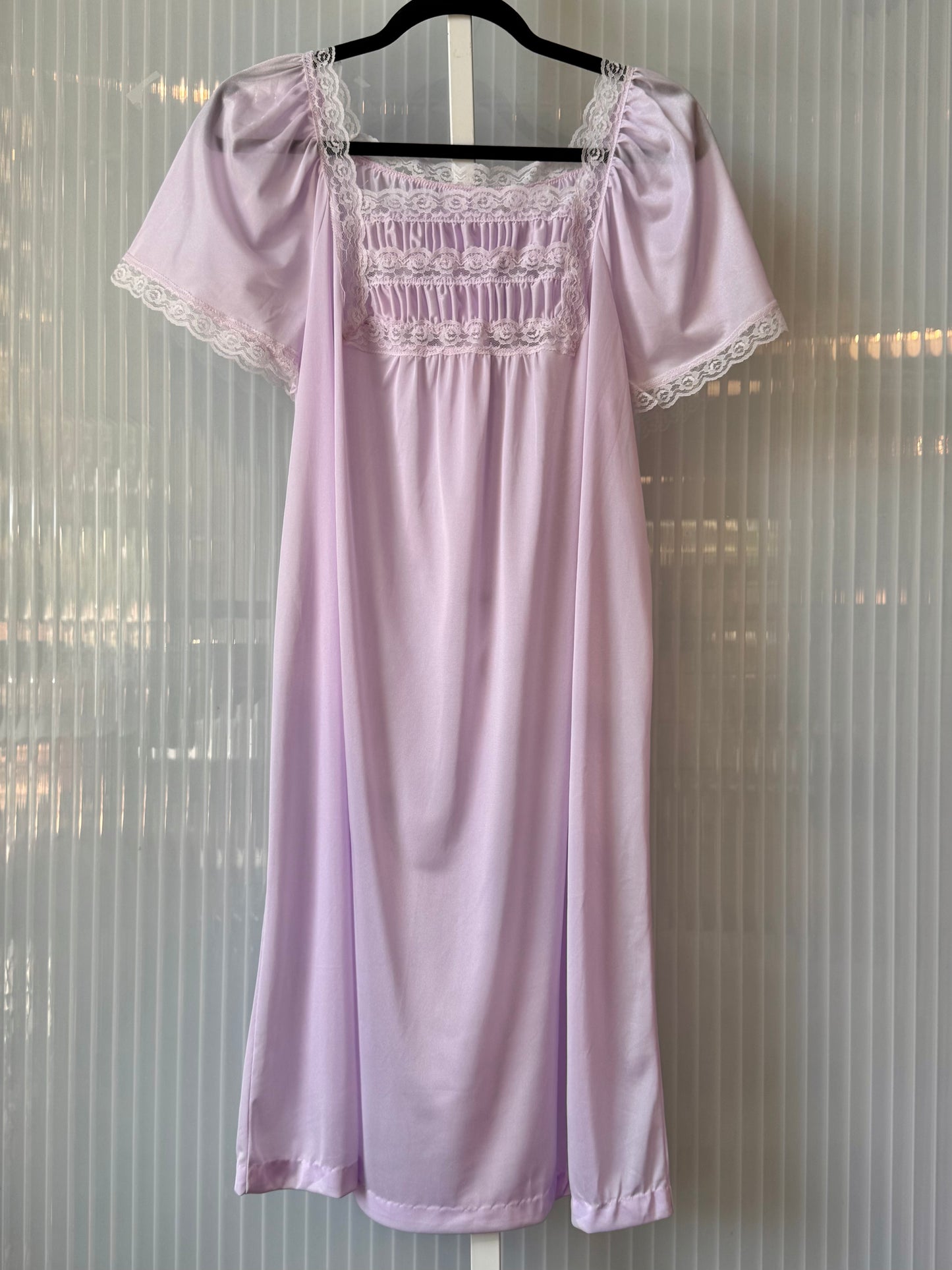 1980s Lavender Smocked Nylon Nightgown