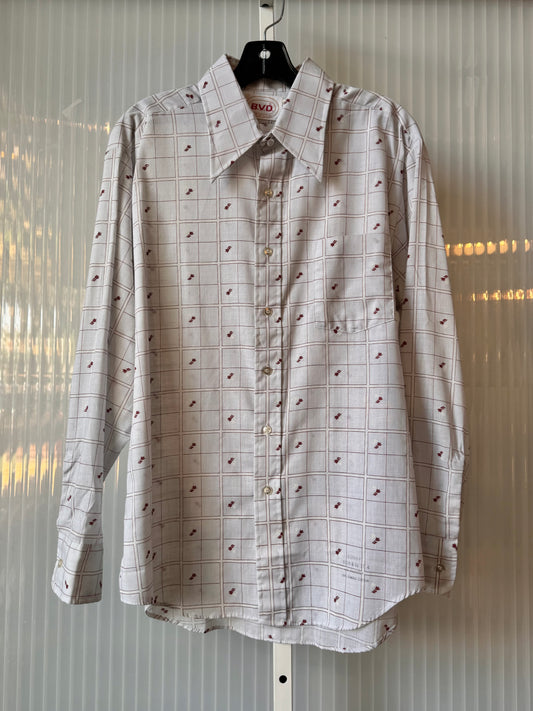 1970s Gray & Red Windowpane Point-collar Shirt