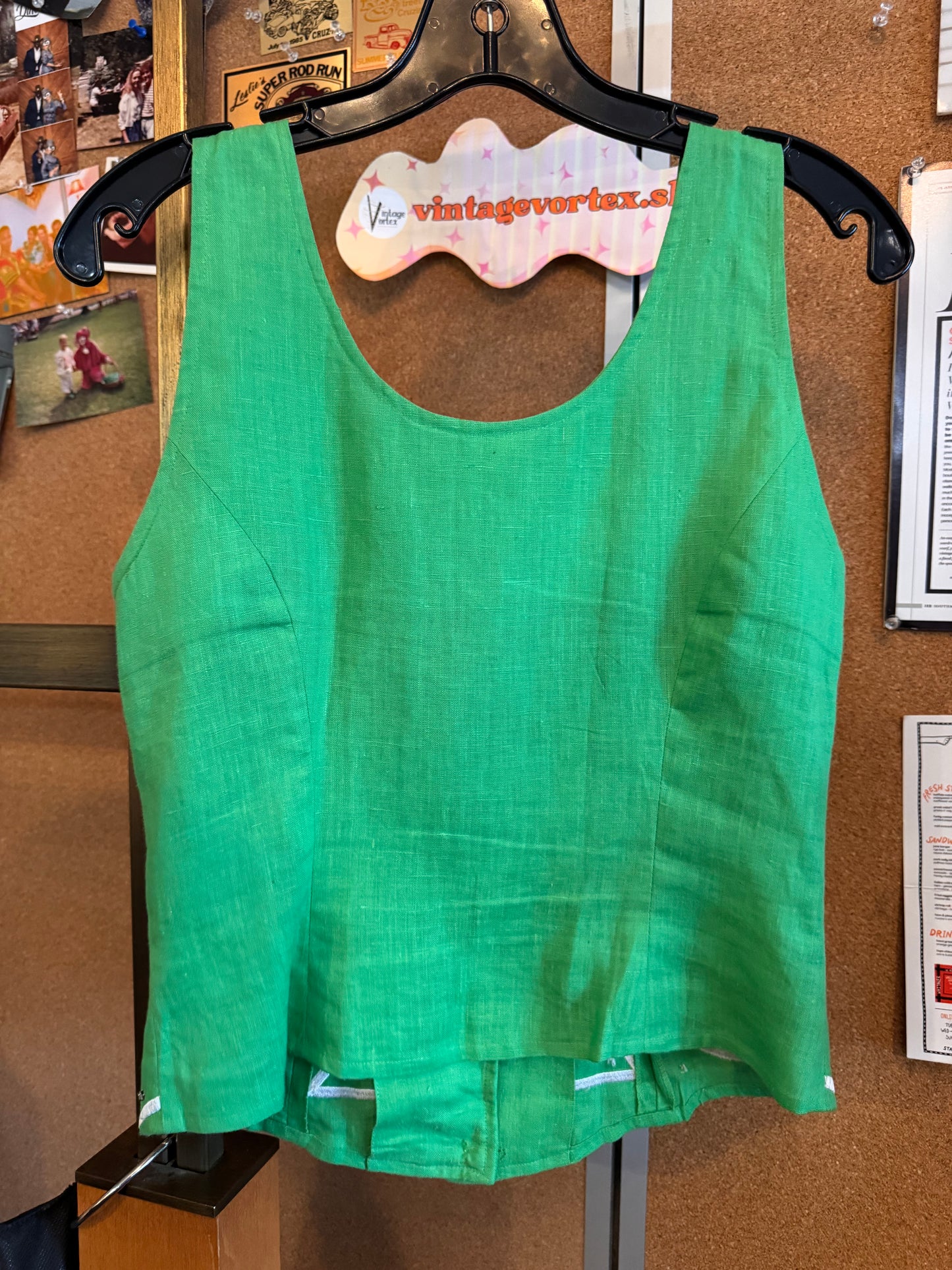 1990s Green & White Embroidered Vest