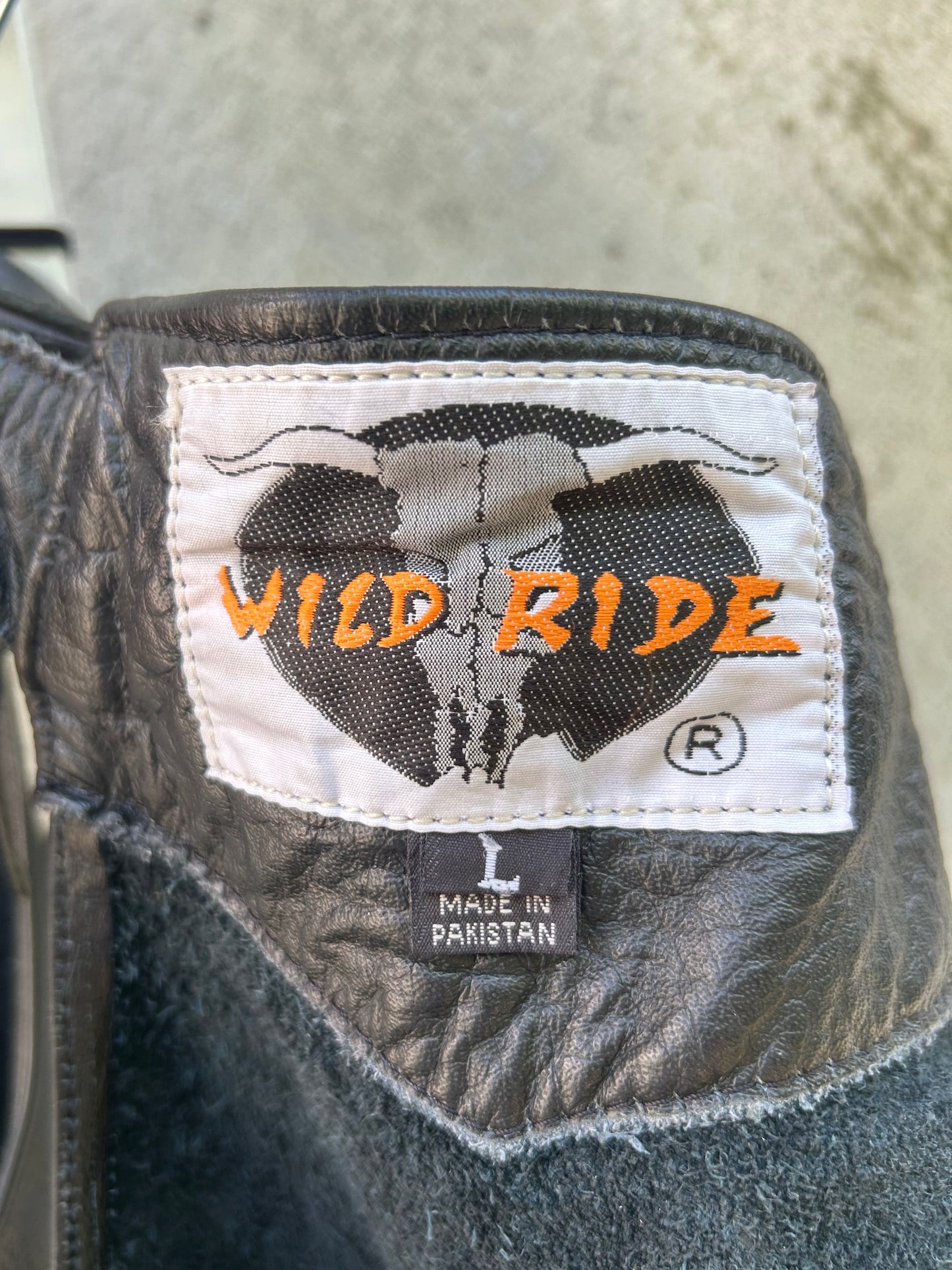 1980s Black Leather Chaps with Silver Snaps