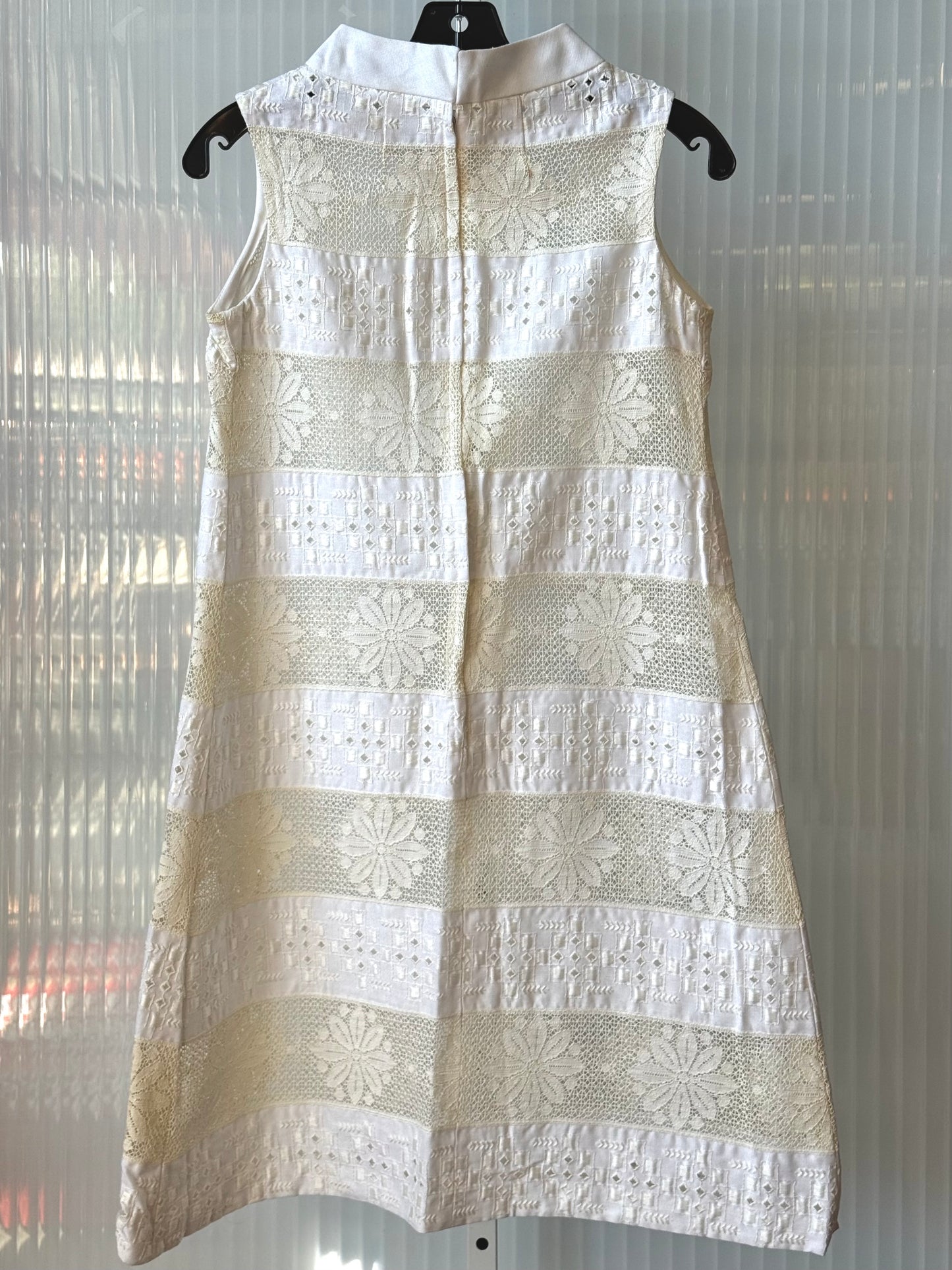 1960s A-Line Mod Overlay w/ Stripes of Embroidery & Lace