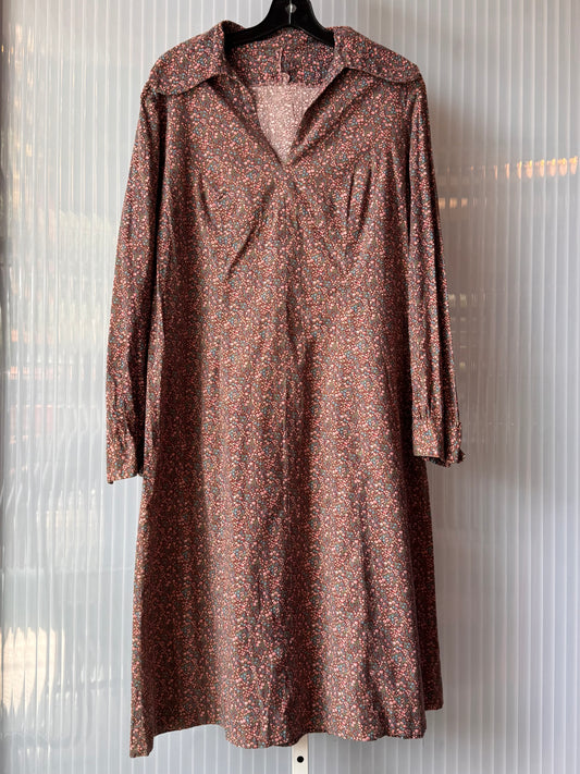 1970s Round-Collar Floral Tunic Dress