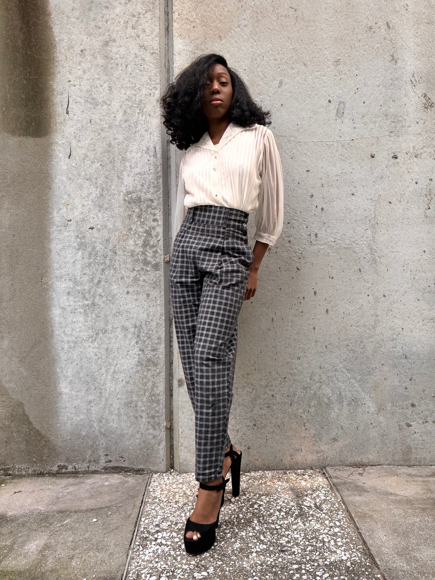 1950s White Sheer 3/4-Sleeve Pintuck Blouse