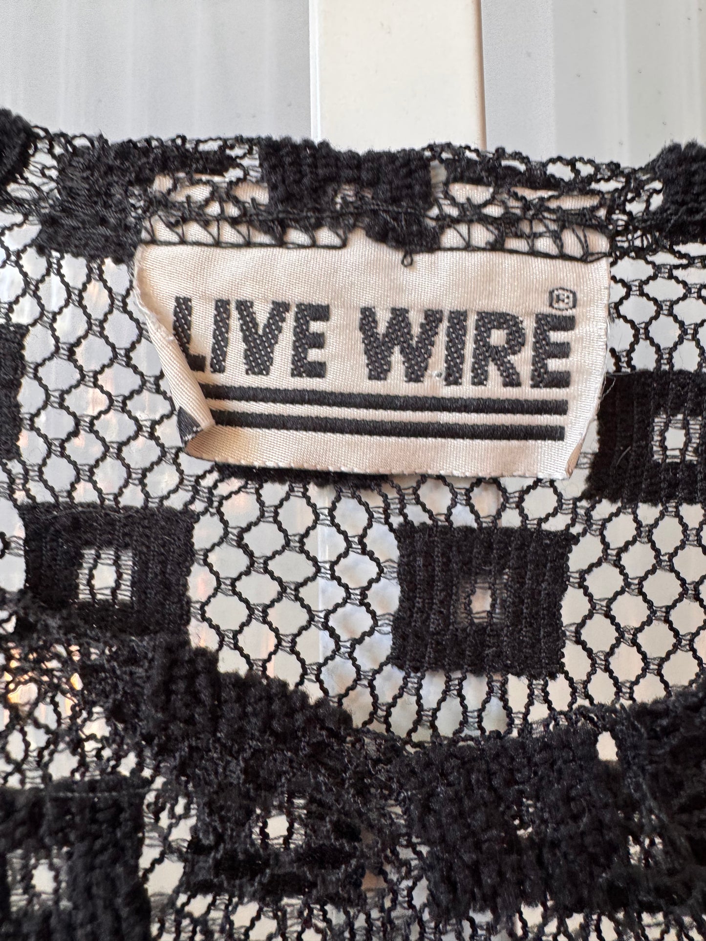 1980s Black Sheer Square Pattern Fishnet Top