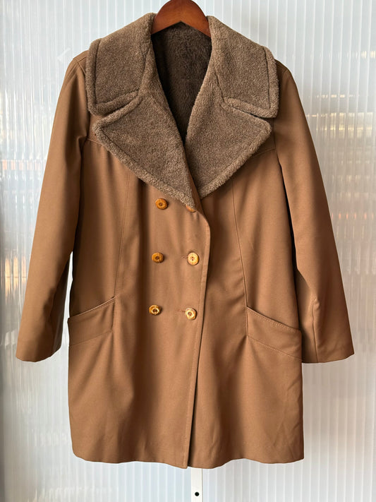 1970s Mocha Brown Coat w/ Faux Fur Lining