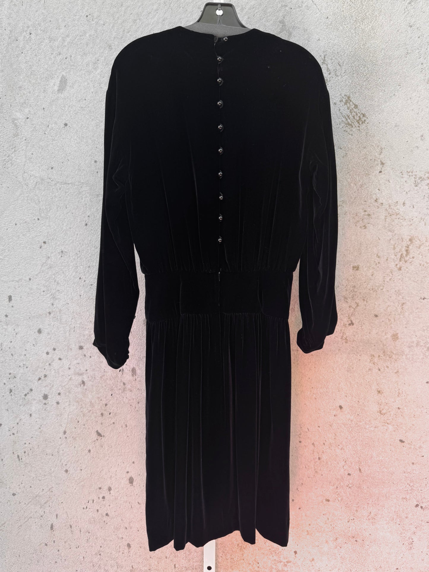 1980s Black Velvet Peplum Dress