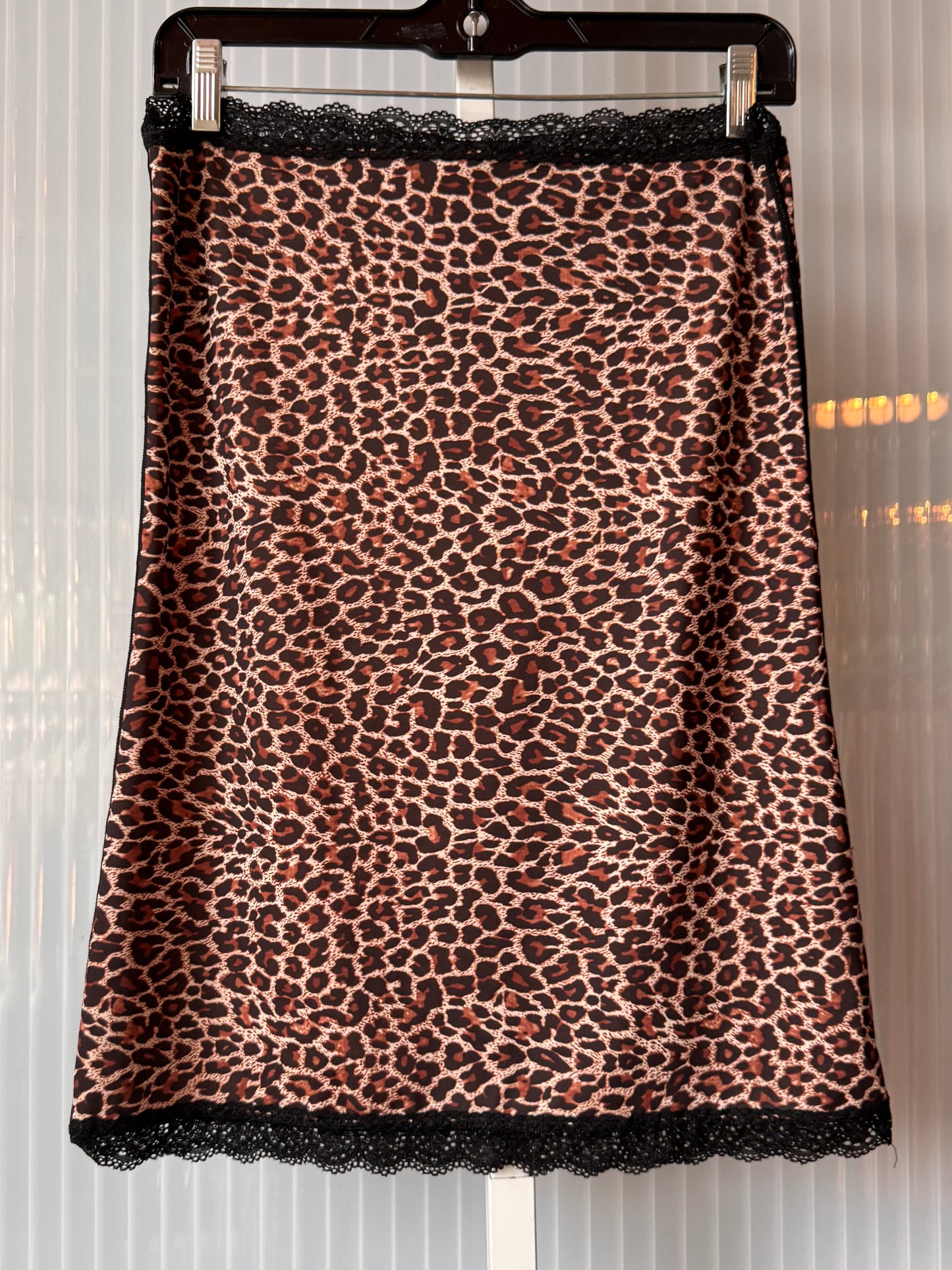 Y2K Leopard Print Skirt Slip w/ Black Lace