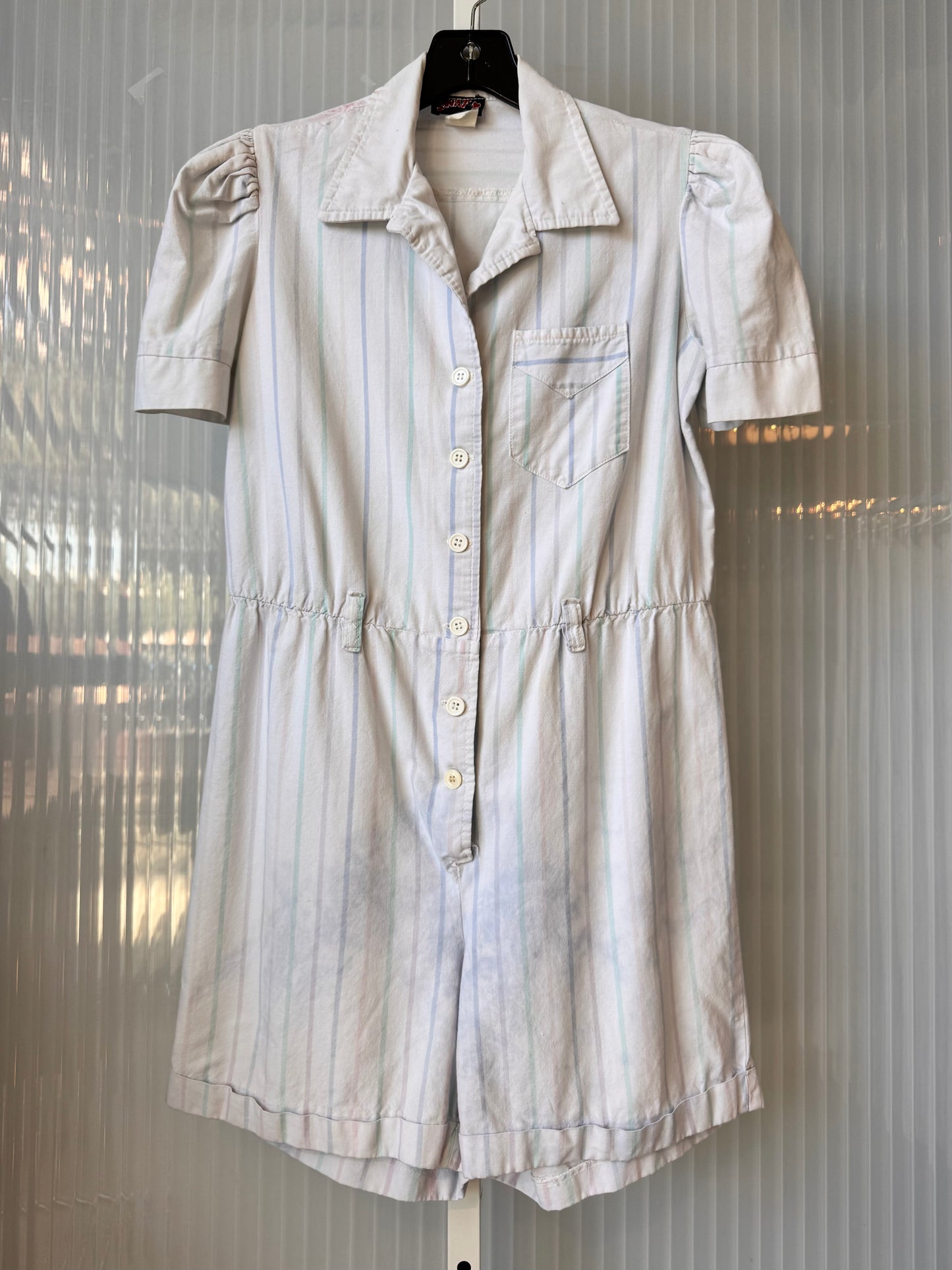 1980s White Romper with Multicolor Stripes