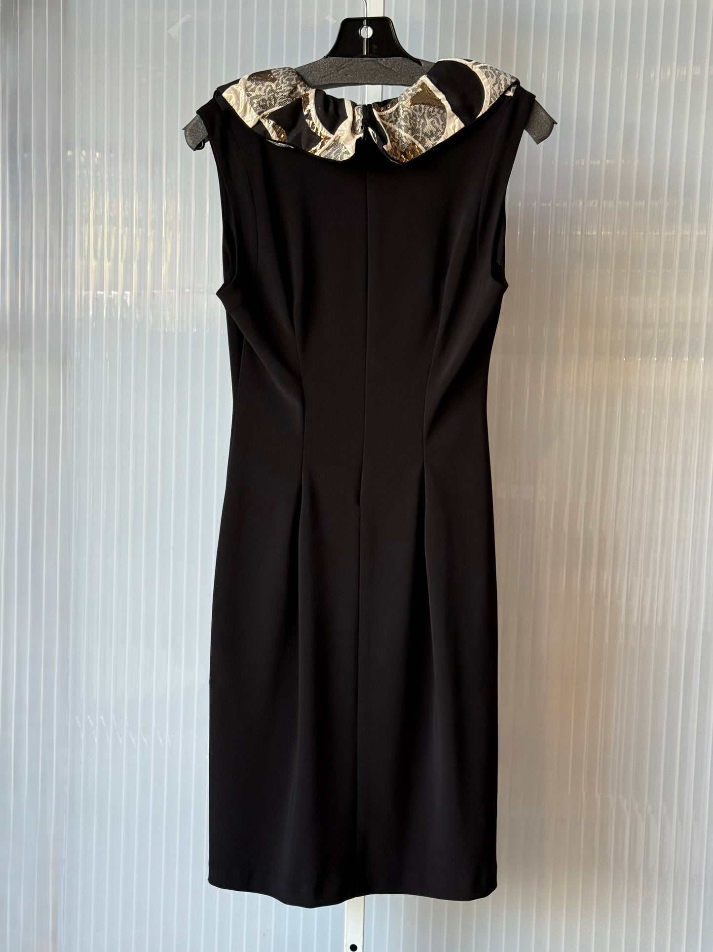 1980s Black Midi Geometric Gold Glam Dress