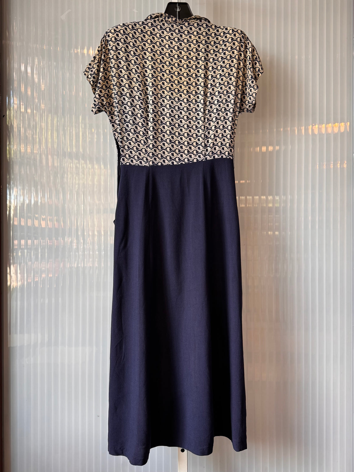1940s Navy Blue & White Geometric Pattern Dress Set