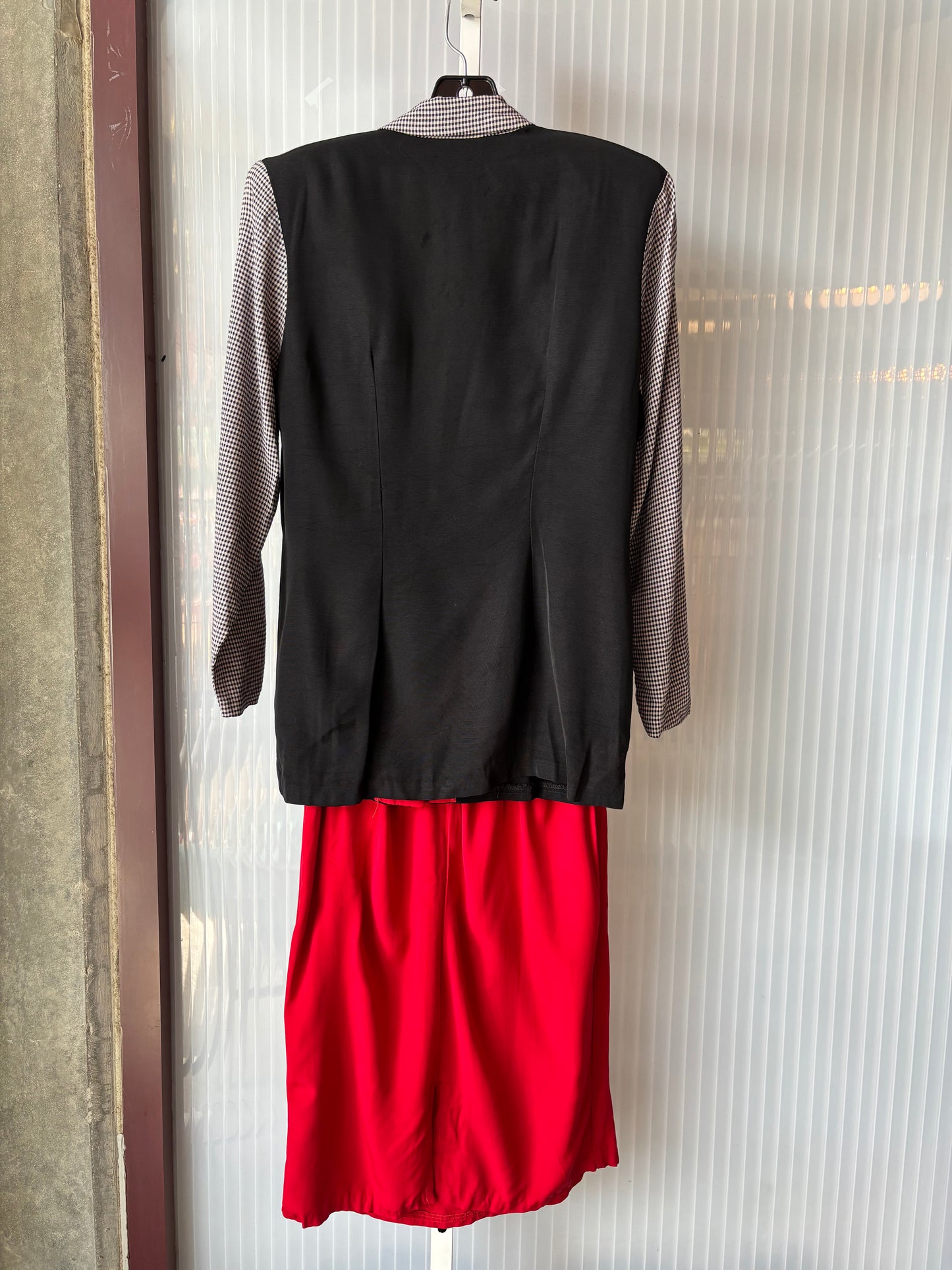 1980s Black & White Gingham Blazer & Red Skirt Set