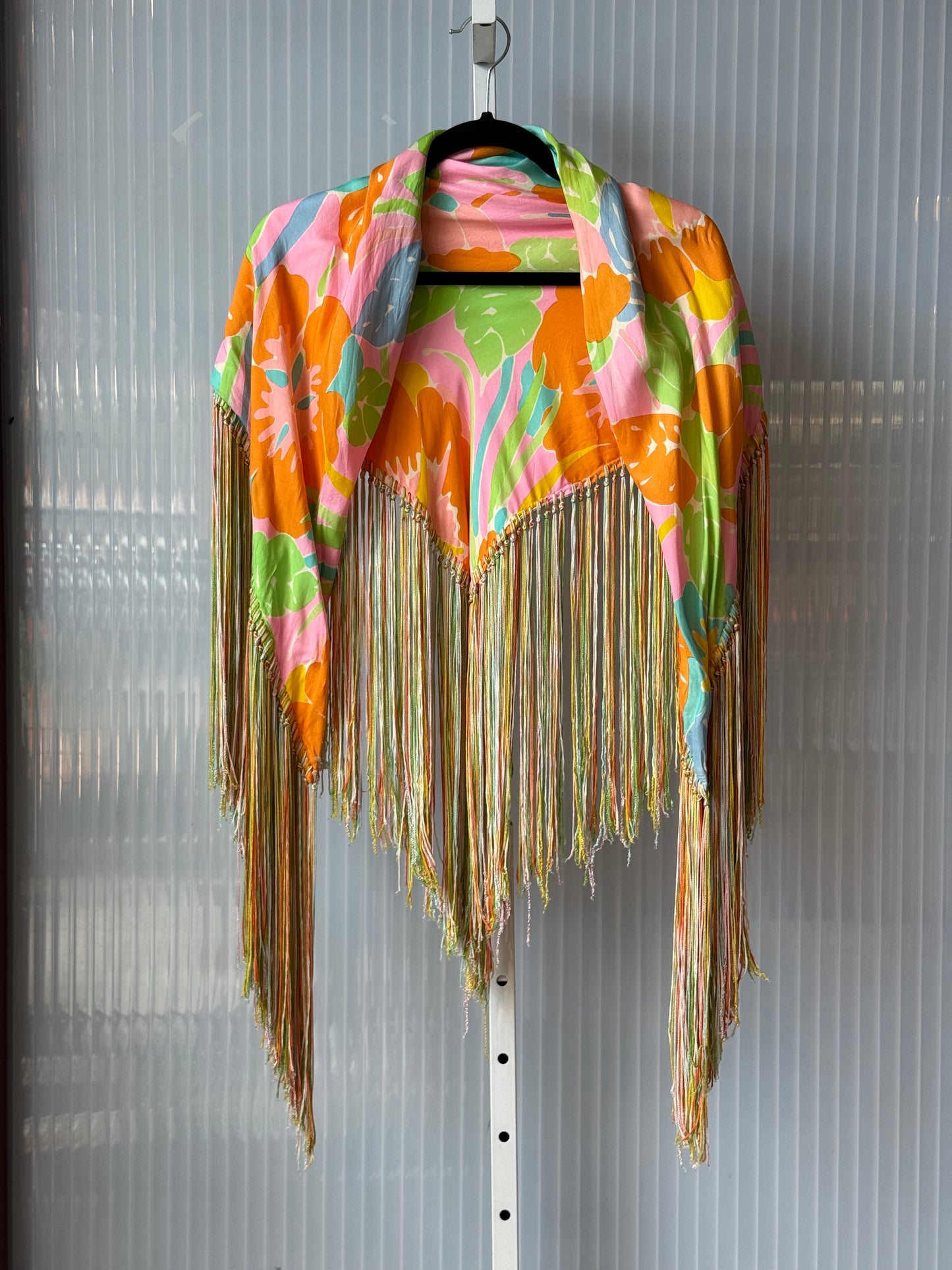 1960s Floral Fringe Hippie Shawl