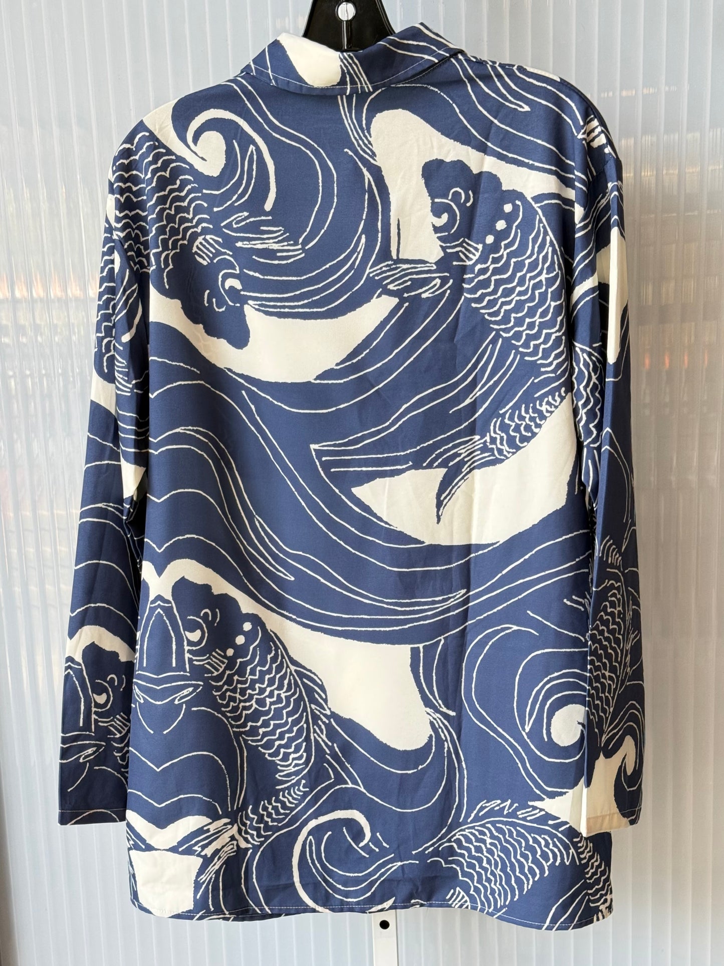 Blue & White Fish Print Collared Shirt