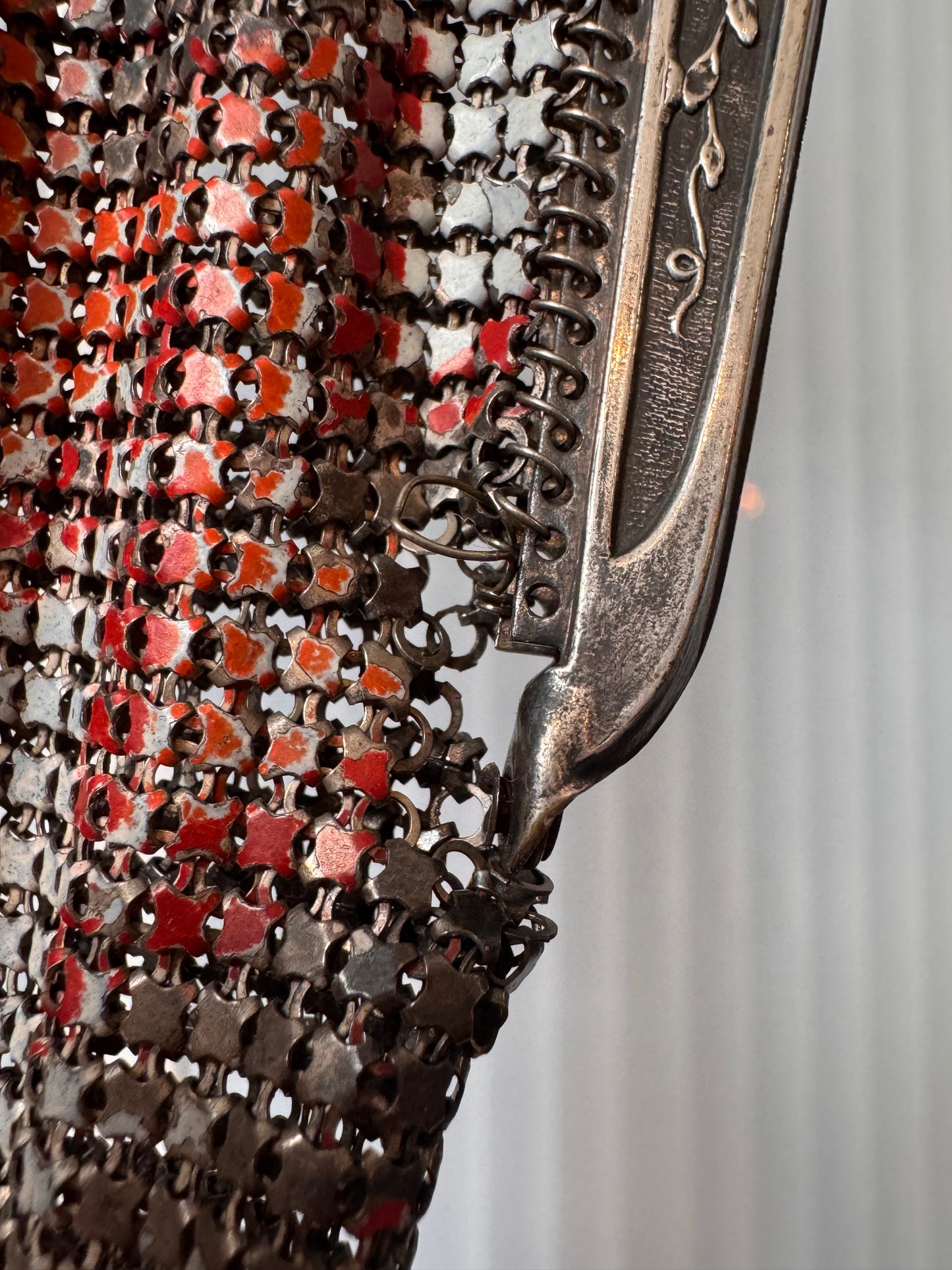 1920s White & Red Metal Mesh Flapper Purse