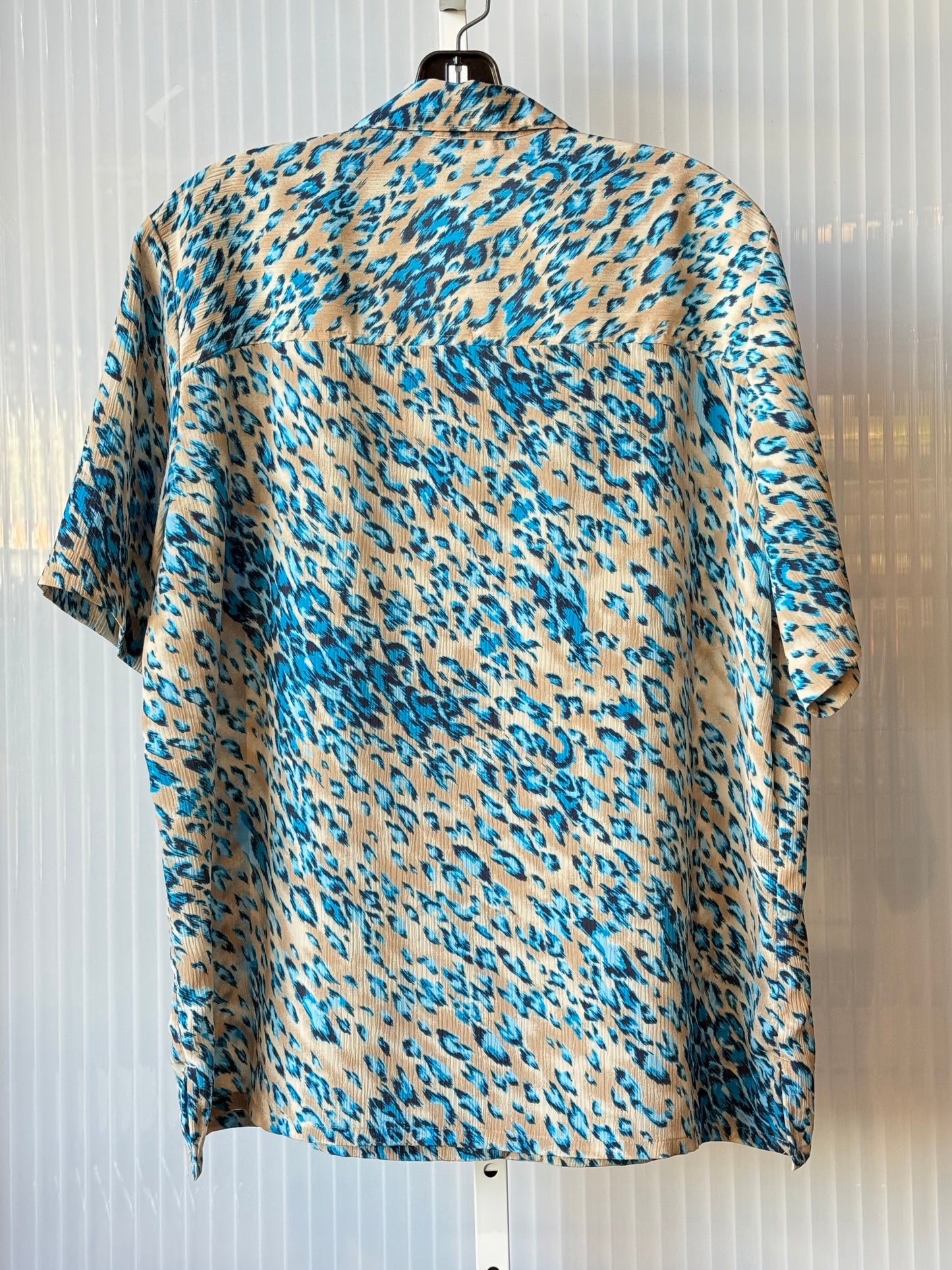 1990s Blue Leopard Print Collared Shirt