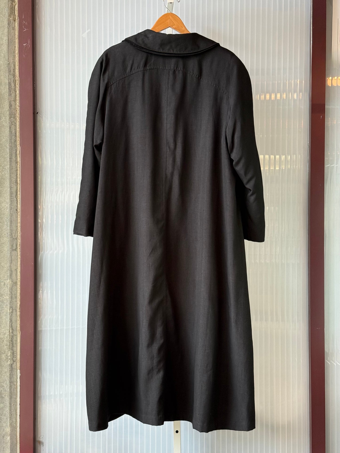 1990s Black Double Collar Wool Lined Trench Coat